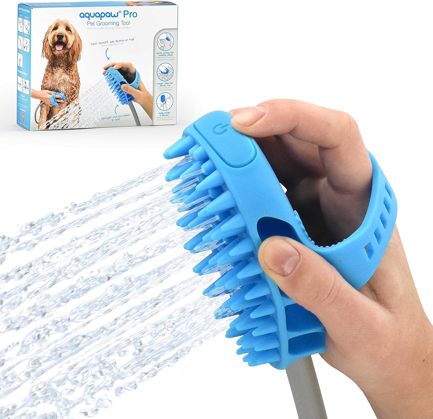 Aquapaw Pro Dog Bath Brush - Dog Brush Sprayer & Scrubber in One - Hose & Shower Attachment - Dog Wash, Dog Hair Brush, Easy Bathing, Grooming & Shedding- Pet, Cat, Dog Bathing Station Supplies Pack of 2