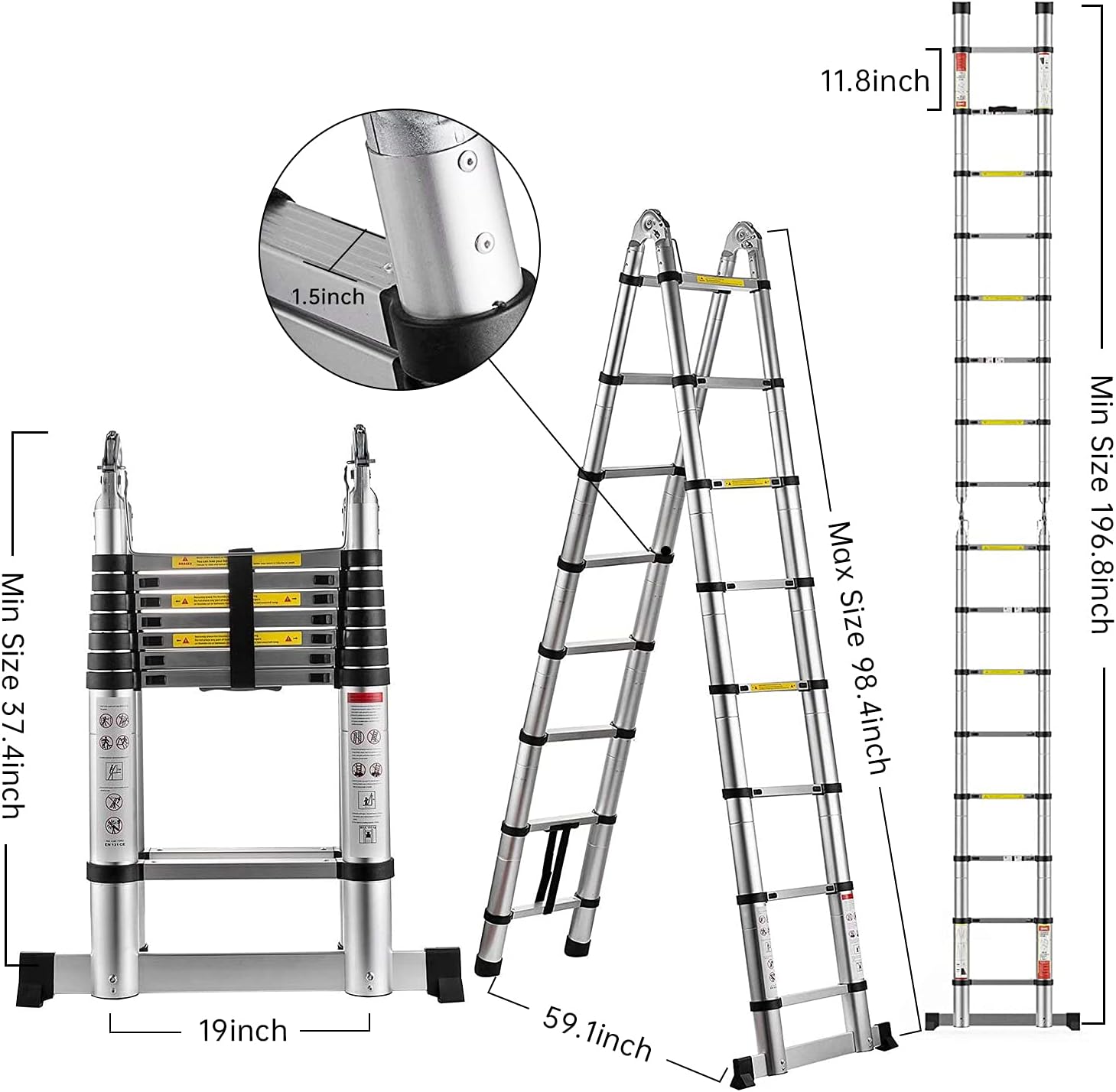 Pro Aluminum Telescoping Ladder 16.5 FT, Extension Ladder 2-in-1, Multi-Purpose Collapsible Ladders with Safety Spring Loaded Locking, A-Frame Lightweight Telescopic Compact Ladders for Easy Storage