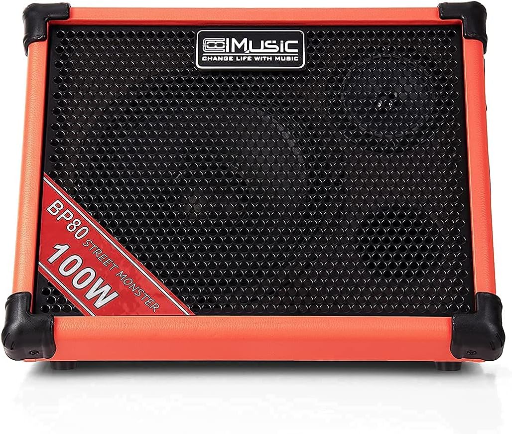 Coolmusic BP80 Powered Acoustic Guitar Amplifier- Portable Bluetooth Speaker 100W W/Battery, 6 Inputs,3 Band EQ