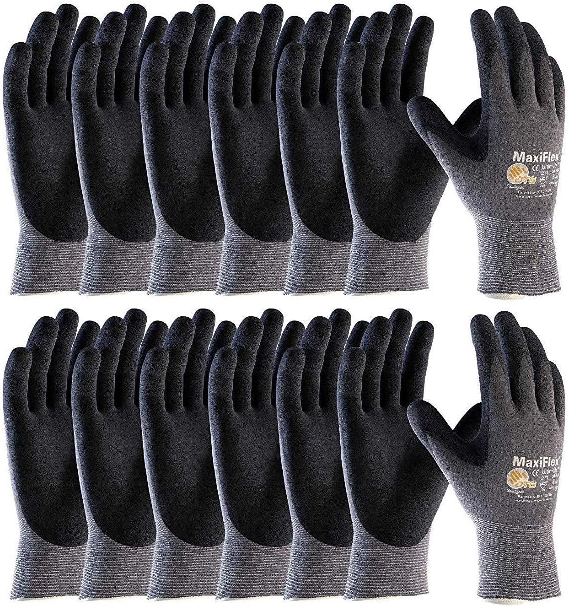 12 Pack MaxiFlex 34-874 MEDIUM / 34-874 Seamless Knit Nylon/Lycra Glove with Nitrile Coated icro-Foam Grip on Palm and Fingers - Excellent grip and abrasion resistance (12 PACK)
