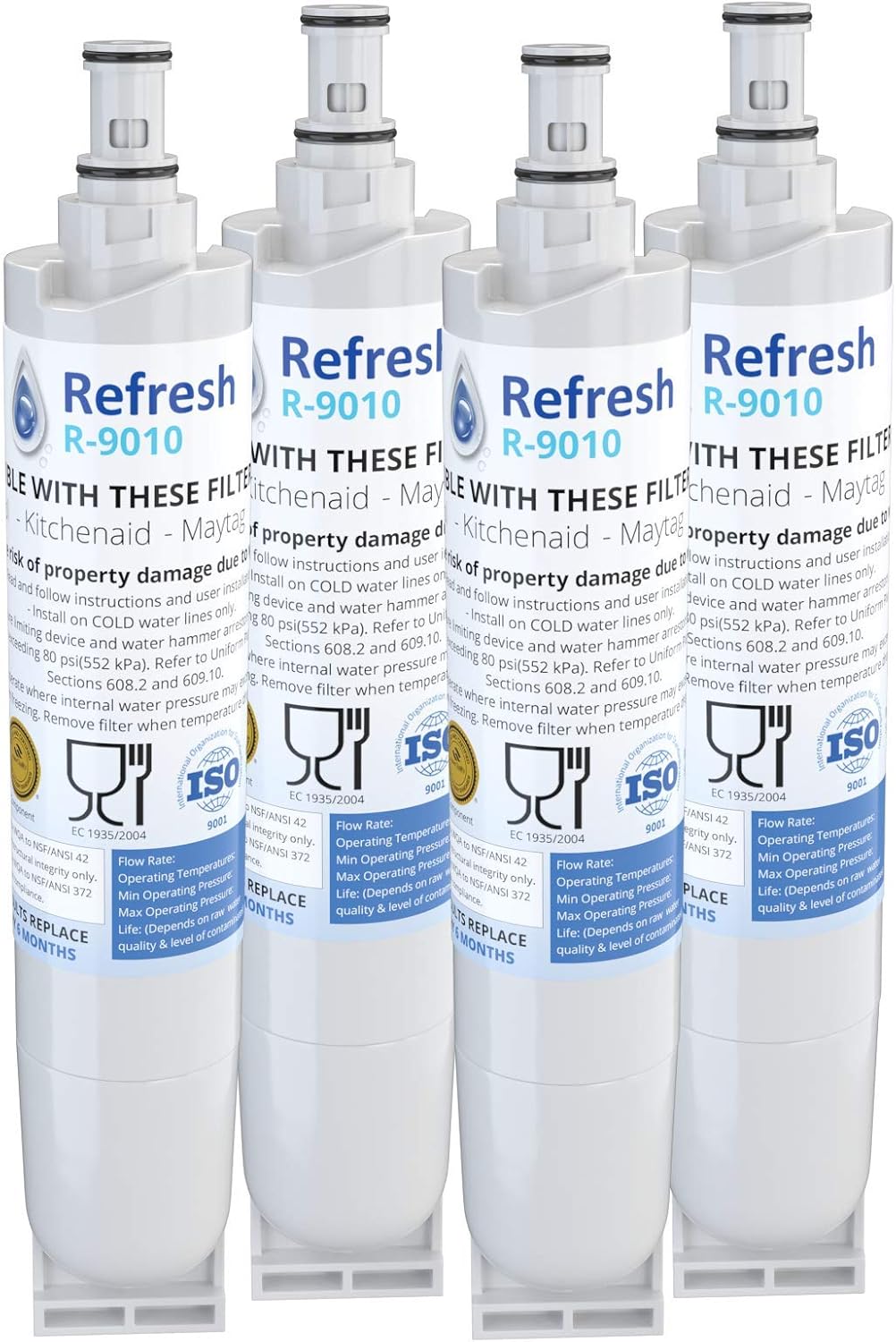 Refresh Replacement for Whirlpool 4396508, 4396510, EDR5RXD1, NLC240V, Kenmore 9085, Kitchenaid, Maytag, and Whirlpool Side By Side Refrigerator Water Filter - R-9010 4-S (4 Pack) Pack of 2