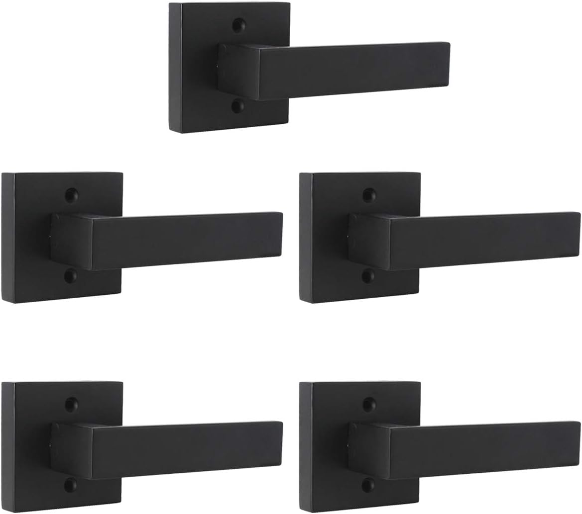 Keyed Door Knob Lever with Lock and Key, Heavy Duty Contemporary Square Lever Entry Door Handle Knob Lock with Key Leverset Lockset, Keyed Alike in Matte Black, 3 Pack Pack of 2
