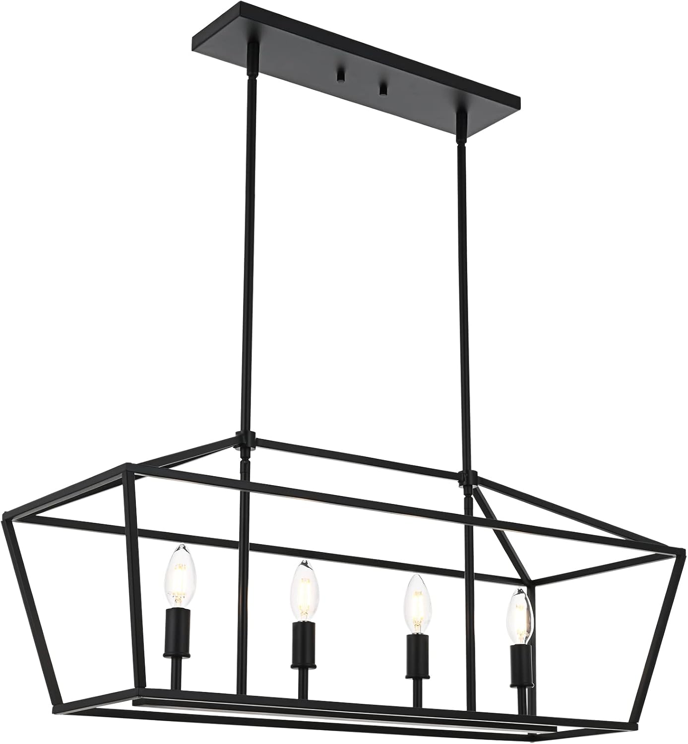 WINSHEN 4-Lights Rustic Chandelier for Dining Room, 32-Inches Width Pendant Lighting for Kitchen Island in Black Finish