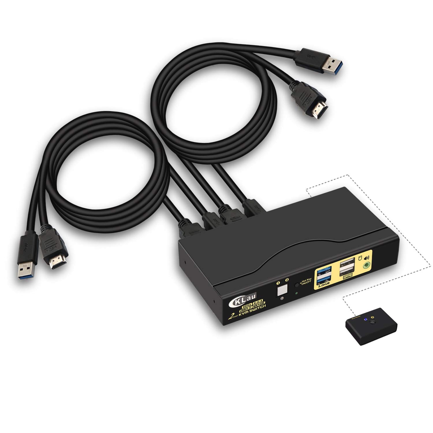 CKLau KVM Switch HDMI 4 Port with USB Hub, Audio and 4 KVM Cables, 4 Port HDMI KVM Switch Support 4K@60Hz 4:4:4, EDID Support Wireless Keyboard Mouse Pack of 2