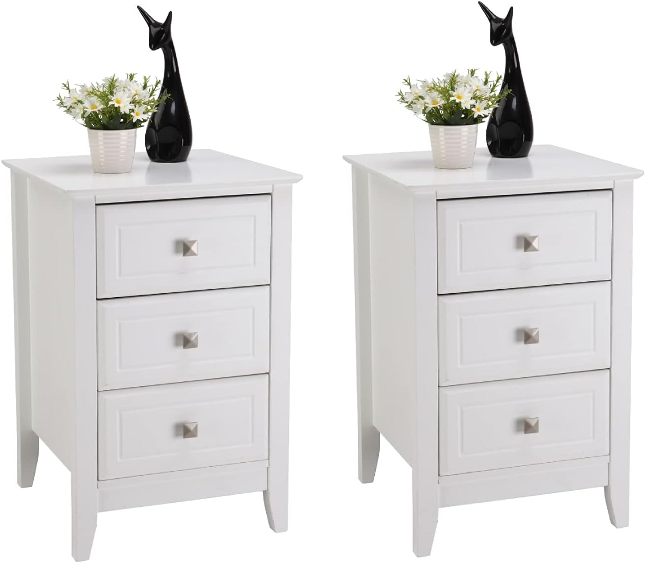 Bonnlo White Nightstand with 3 Drawers, Modern Night Stands for Bedrooms Set of 2, Wooden Bed Side Table/Night Stand for Small Spaces, College Dorm, Kids&rsquo; Room, Living Room, 23.6in H