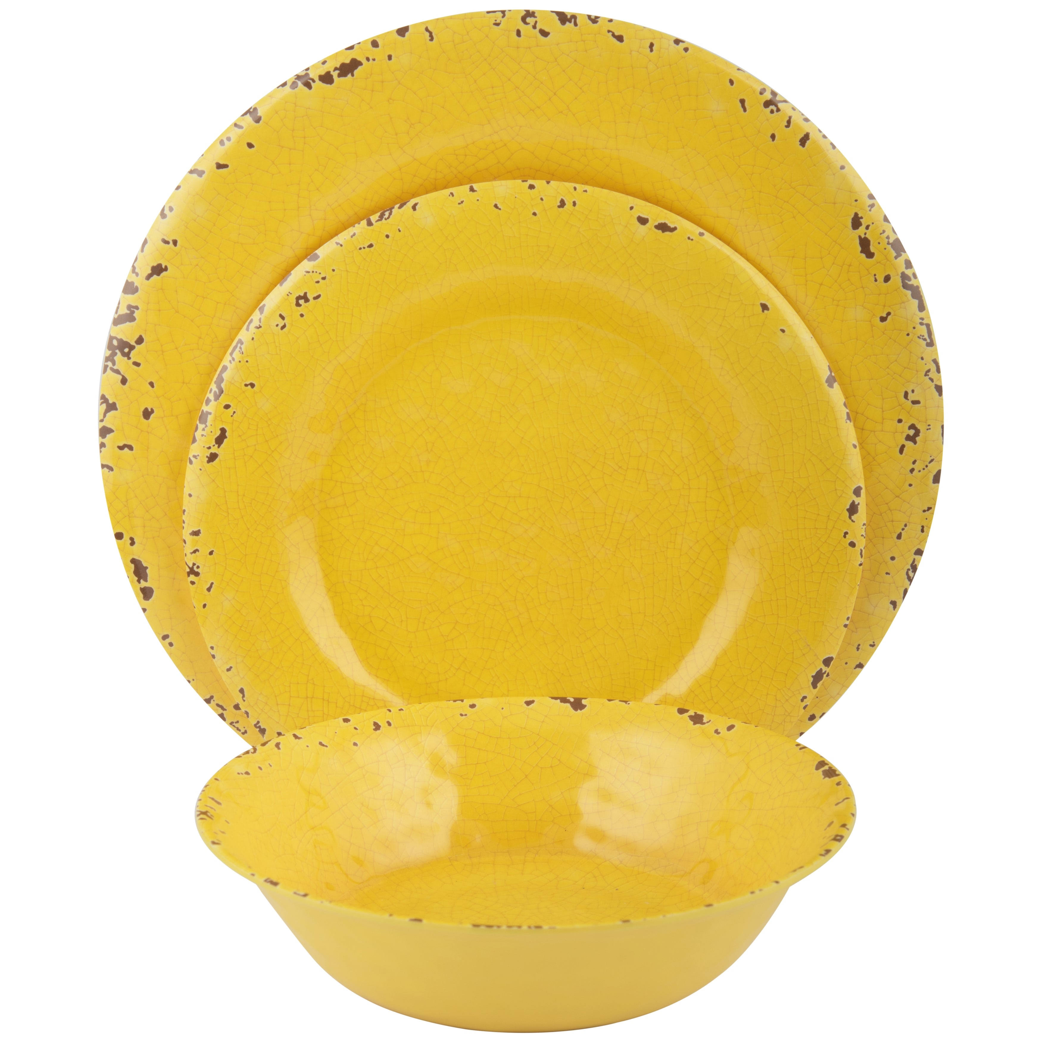 Melange 12 Piece Melamine Dinnerware Set Rustic Collection Dinner Plate Salad Plate u0026 Soup Bowl 4 Each Yellow - 1 Piece