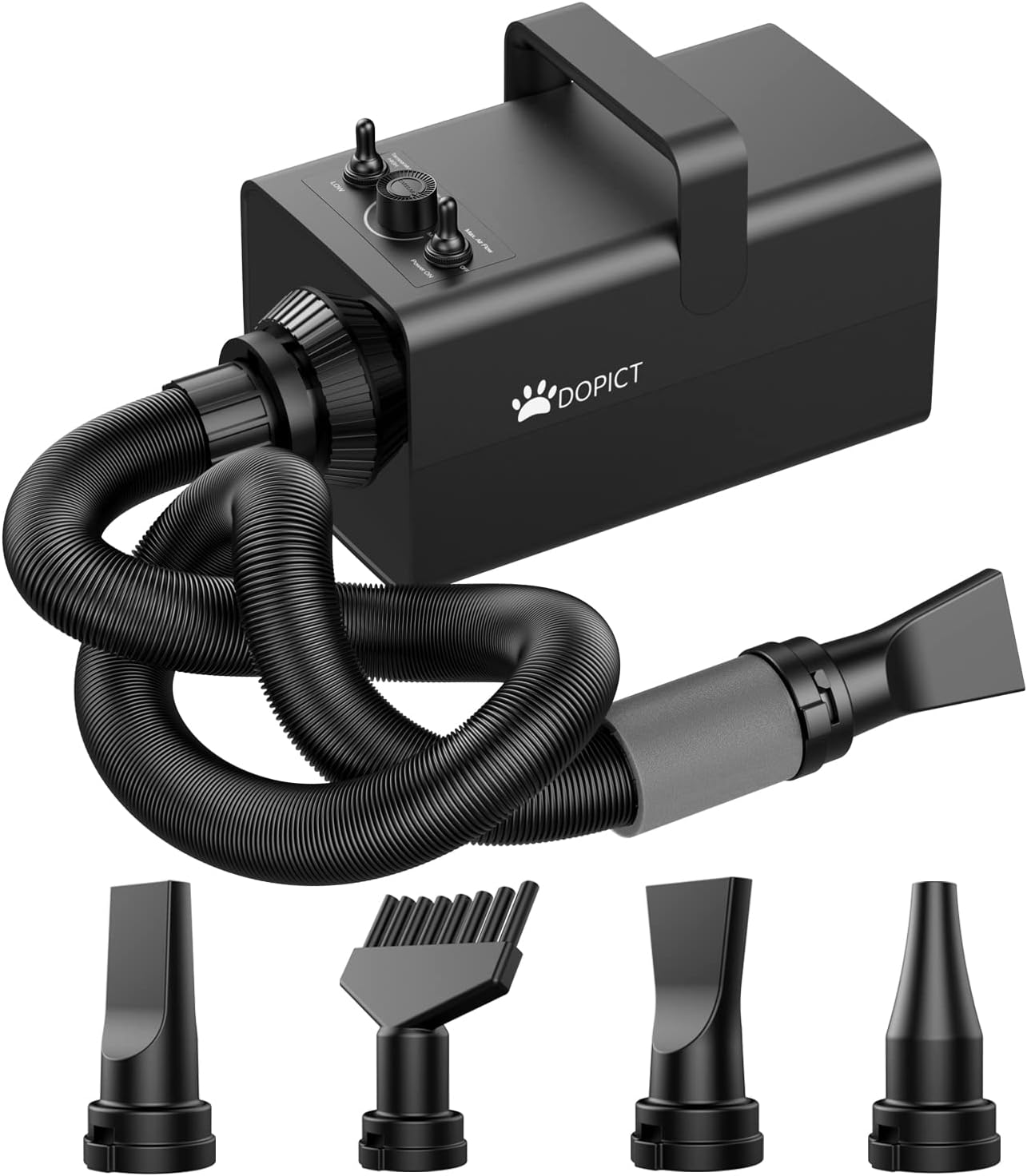 Dog Dryer, 4.3HP/3200W Pet Grooming Dryer with Adjustable Speed and Temperature Control Dog Blow Dryer, Dog Hair Dryer with 4 Nozzle (Black)