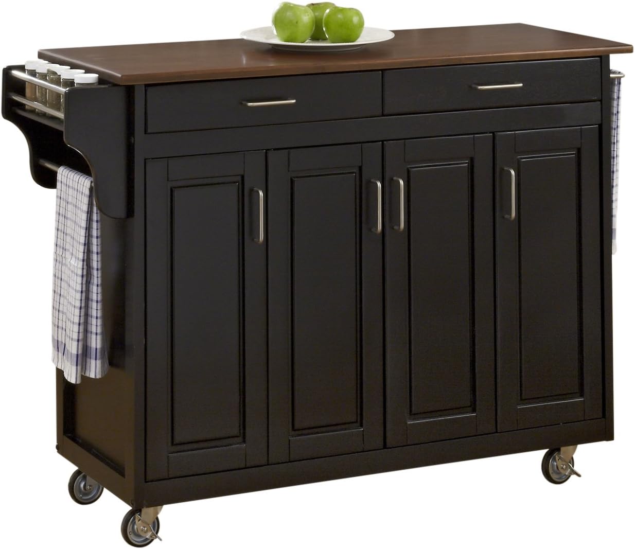 Create-a-Cart Black 4 Door Cabinet Kitchen Cart with Wood Top by Home Styles