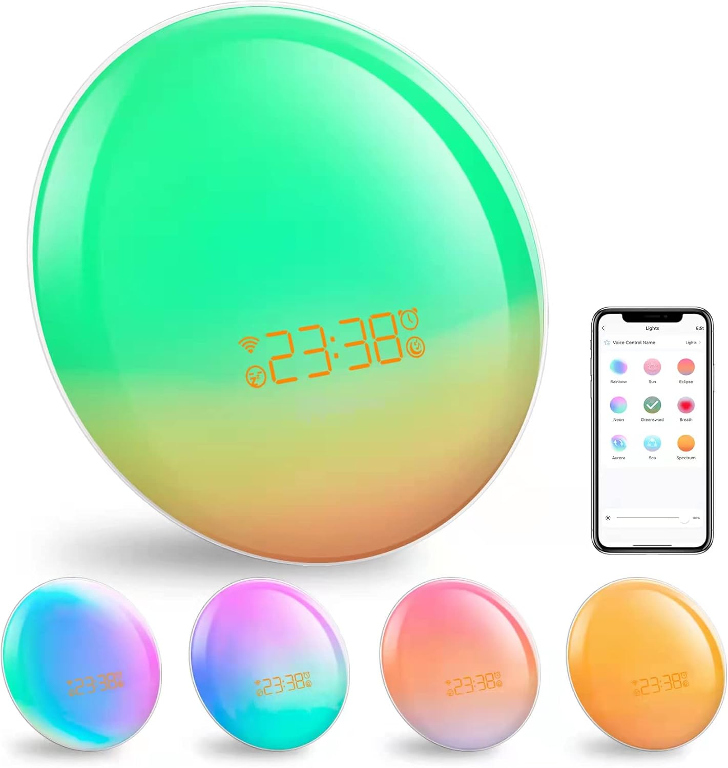 Sunrise Alarm Clock Smart Wake Up Light,11 Nature Sounds White Noise Machine & Snooze, 9 Lighting Effects, Bluetooth Speaker with Alexa Sleep Aid,Bedrooms for Heavy Sleepers Adults Kids GVRGO