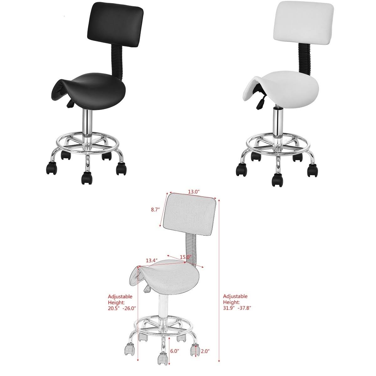 Costway Adjustable Saddle Salon Stool Rolling Massage Chair Tattoo Facial Spa w/Backrest