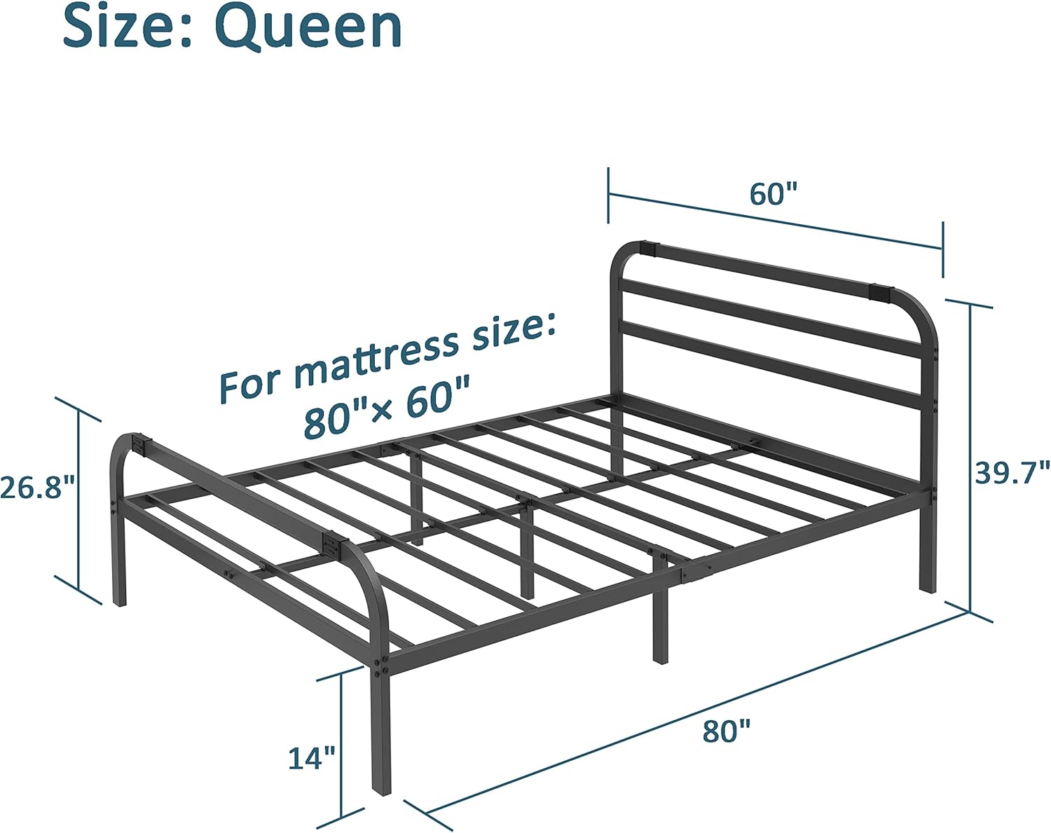 ZIYOO Queen Bed Frame with Headboard and Footboard 14 Inch Black Metal Platform Bed Frame No Box Spring Needed
