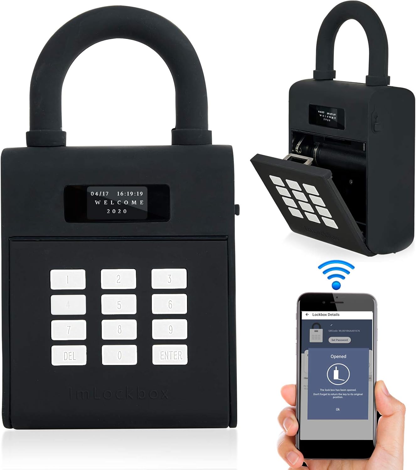 Security Key Lock Box, Bluetooth Smart Secured Lock Box with Management APP, Electronic Digital Security Safe Lock Box with Functions of Remote Authorization and Viewing Unlocking Records, Black