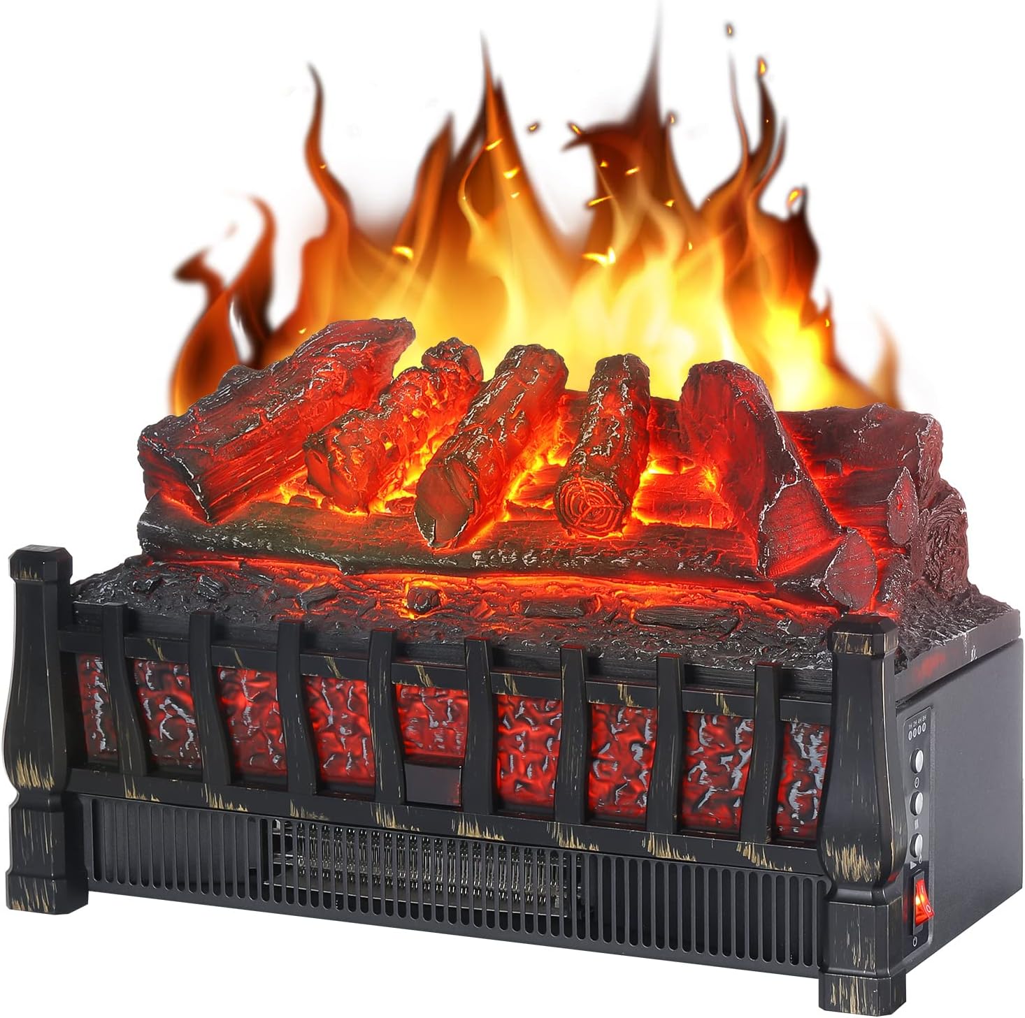 TOOCAPRO Electric Fireplace logs 21in Inserted Heater Realistic Dancing Flame Effect with Adjustable 5-Level Brightness Remote Overheating Protection Design Christmas Home Decoration