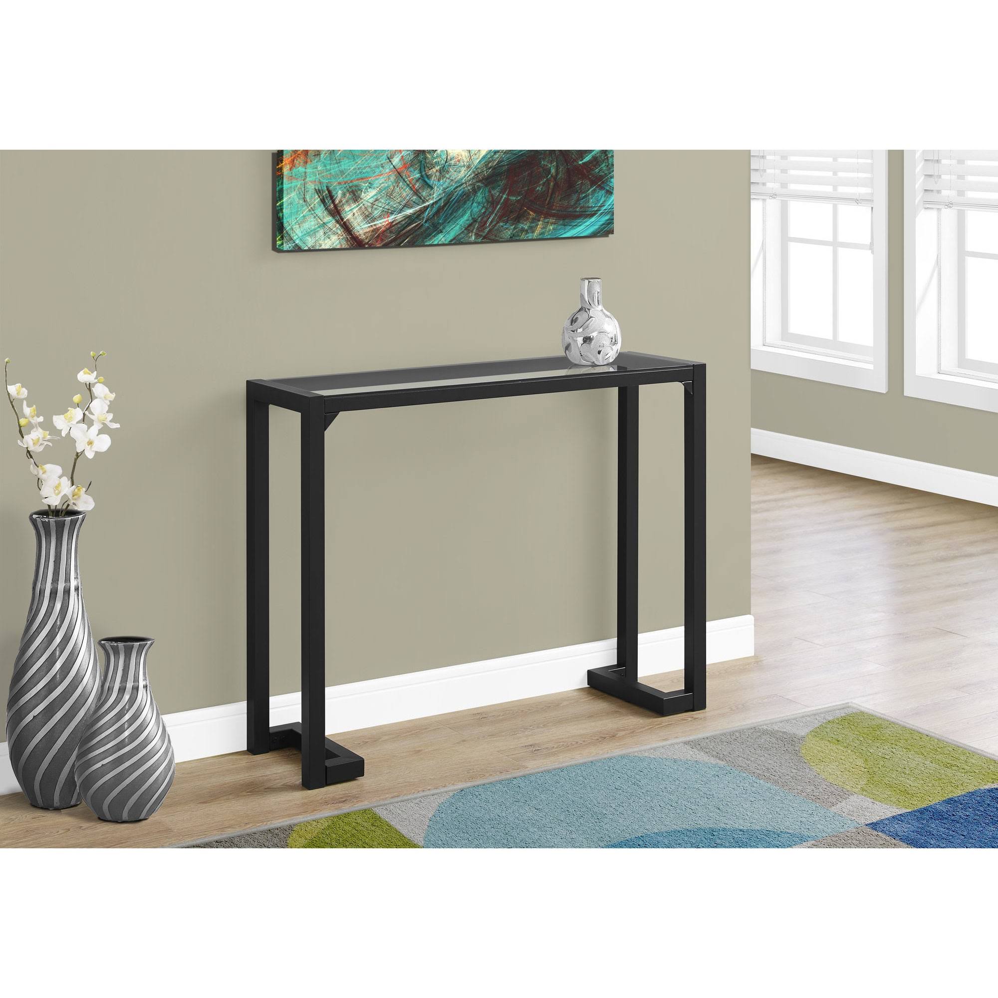 Accent Table - 42x22L / Black / Tempered Glass Hall Console