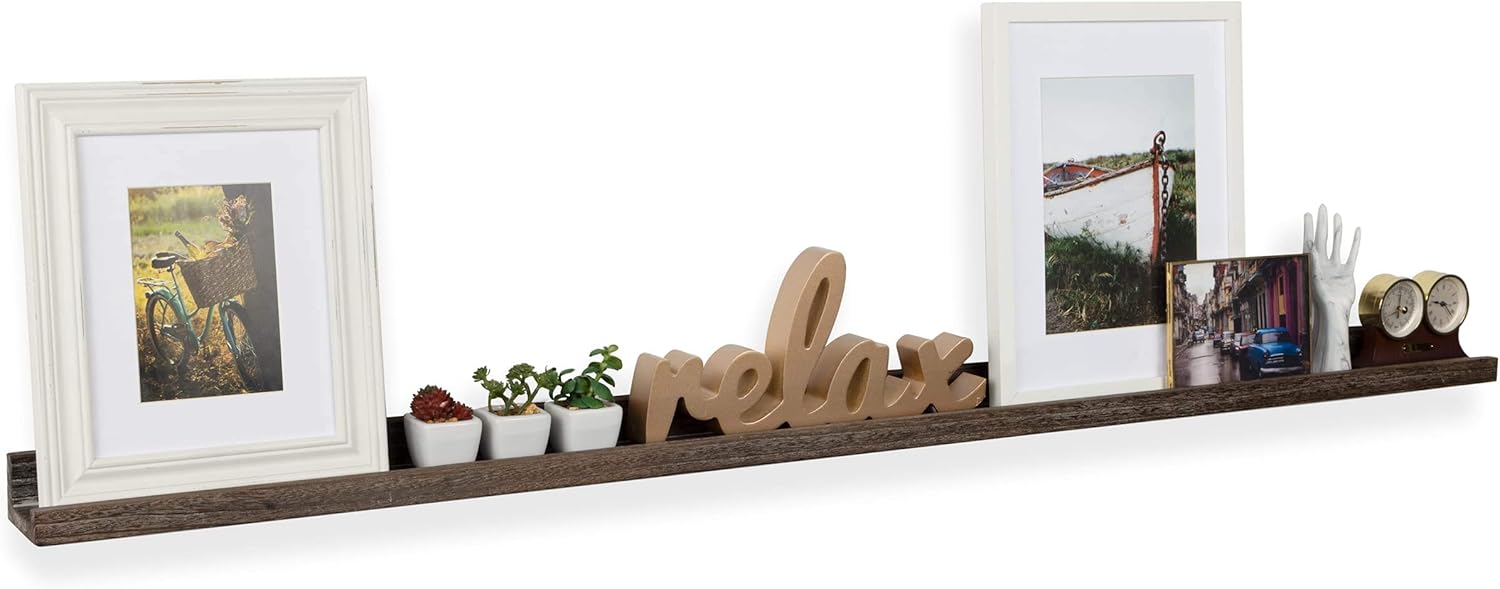 Rustic State Ted Wall Mount Extra Long Narrow Picture Ledge Shelf Display | 60 Inch Floating Wooden Storage Shelf Torched Brown Pack of 2