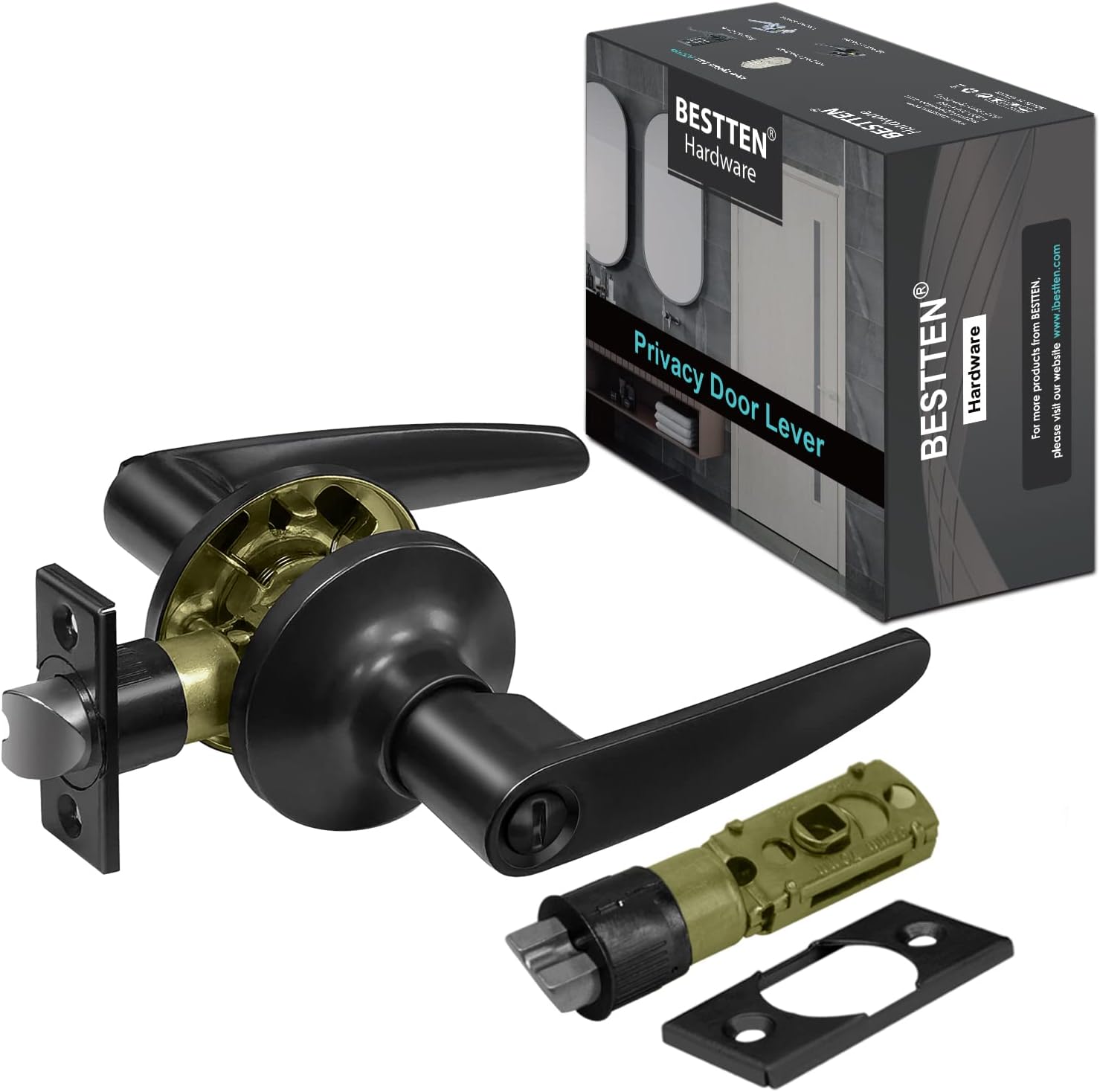 [5 Pack] BESTTEN Keyed Different Entry Door Lever Lock with Removable Latch Plate, All Metal Roma Series Door Handle for Front Door Use, Matte Black