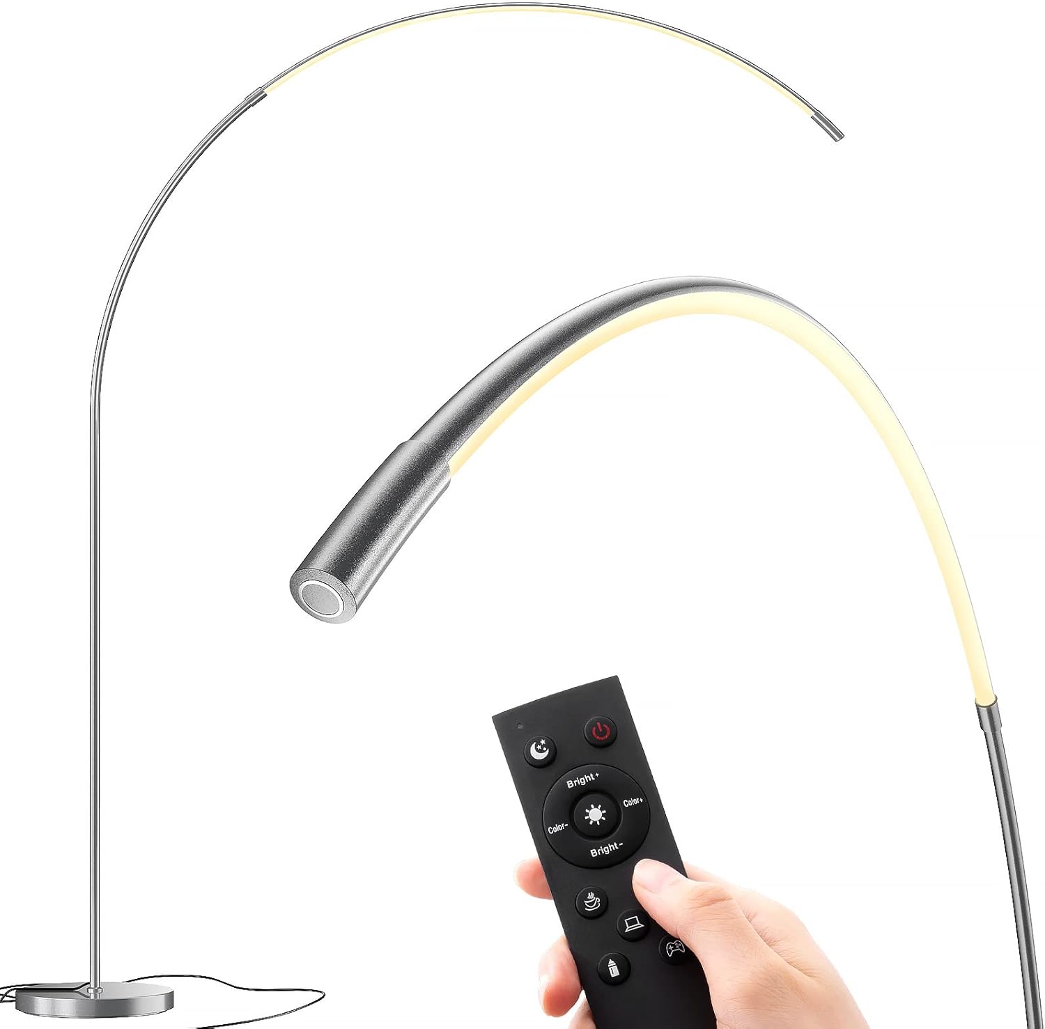addlon LED Arc Floor Lamp with Remote Control, Stepless Color temperatures and Brightness, Standing Lamp Dimmable Light Arching from Behind The Sofa Living Room Bedroom Office Pole Lamp - Black