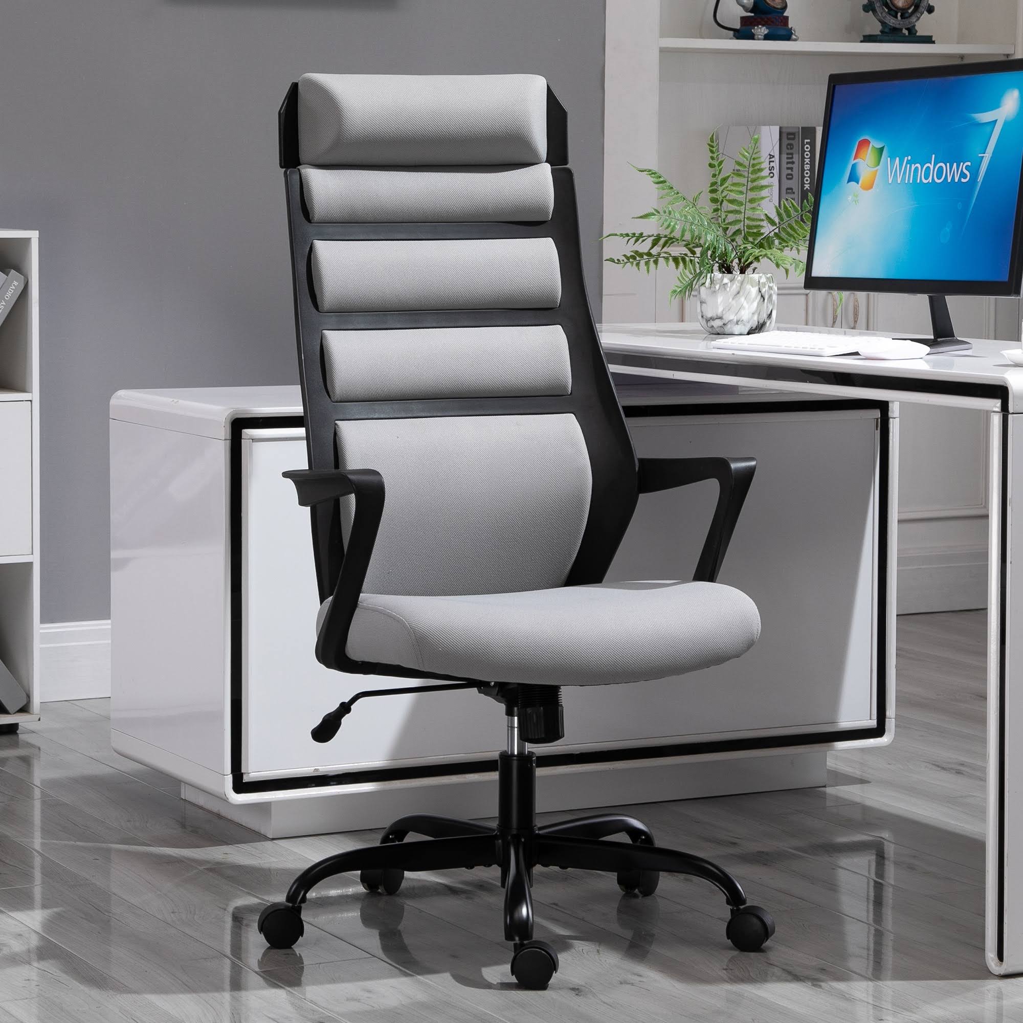 Vinsetto High-Back Home Office Desk Chair with Spandex Fabric, Thick Padding with 360 Swivel Wheels - Grey