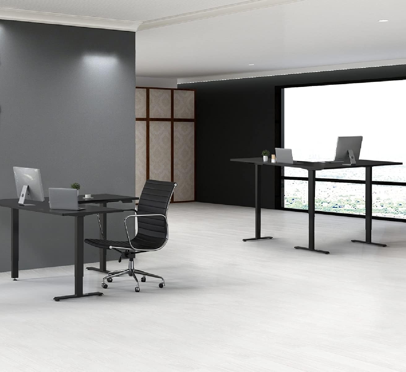 AVLT Electric Standing Desk Height Adjustable L Shaped Standing Desk Frame With Swappable Mid Foot Design - Supports 264 LBS - 3 Legs Home Office Motorized Corner Desk - Desk Frame Only - Black