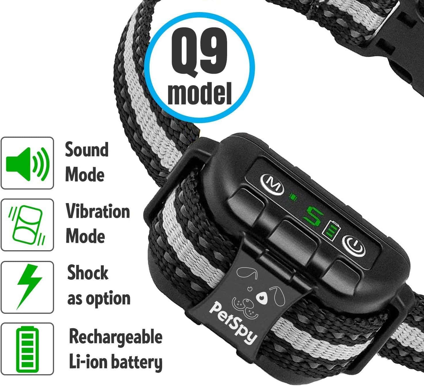 PetSpy Dog Bark Collar Smart 2 Pack Training Kit with Shock Anti-Bark Collar for Stubborn Dogs and No Shock Dual Vibration Barking Control Device for Small Medium Large Breeds