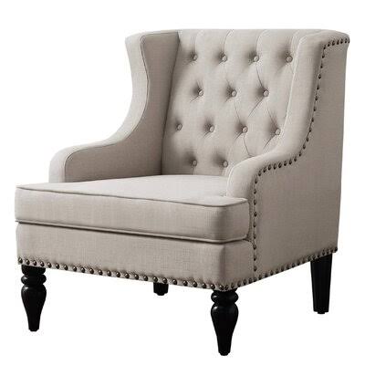 Paule 29x22 Wide Tufted Polyester Wingback Chair Charlton Home Fabric: Cream Beige