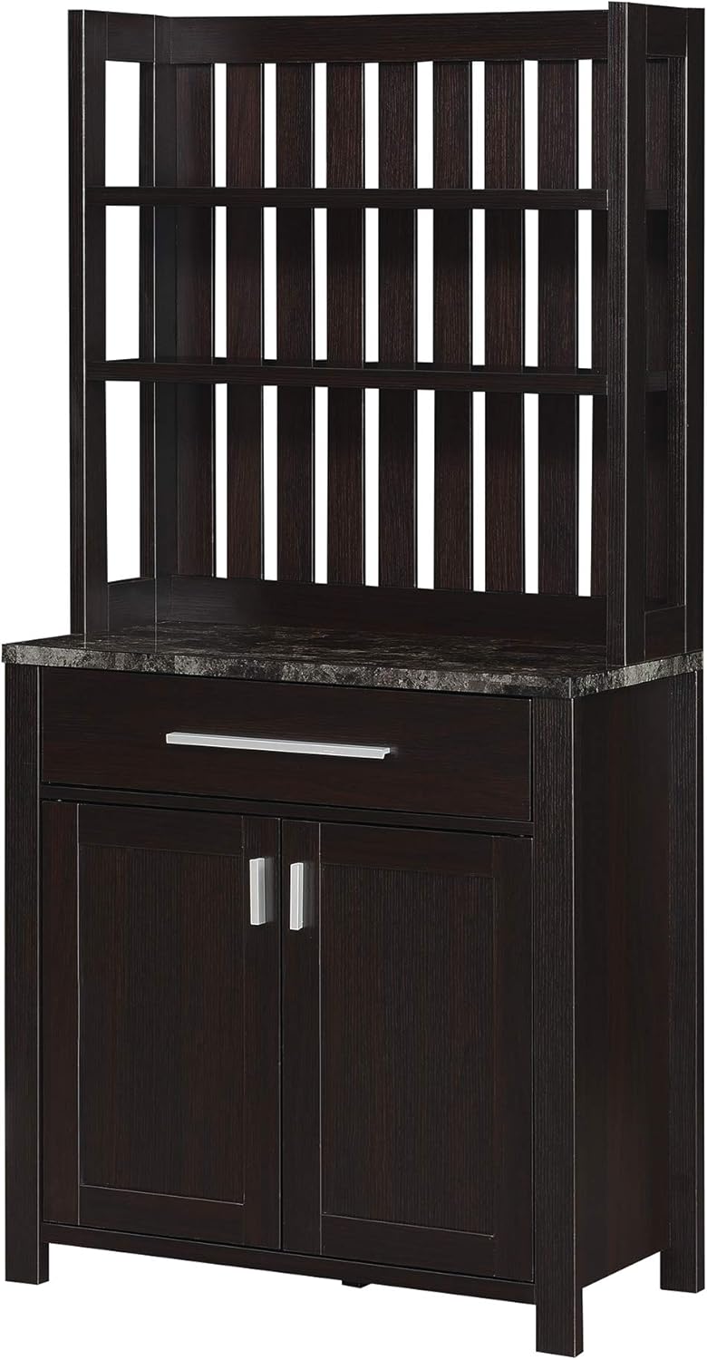 Convenience Concepts Sawyer Wine Bar with Cabinet, Faux Black Marble / Espresso