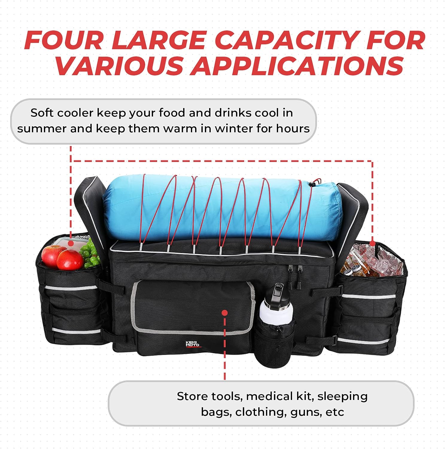 kemimoto Upgrade UTV Storage Pack, UTV Rear Cargo Storage Bag with Soft Cooler Compatible with Polaris Ranger RZR 900 1000 Can Am Maverick