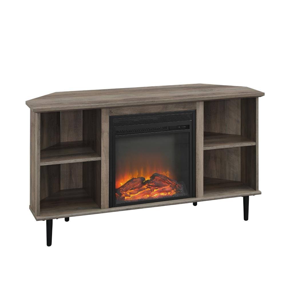 Walker Edison 48x22 Simple Corner Electric Fireplace Console - Grey Wash Rubber in Gray | LW48FPCLCRGW