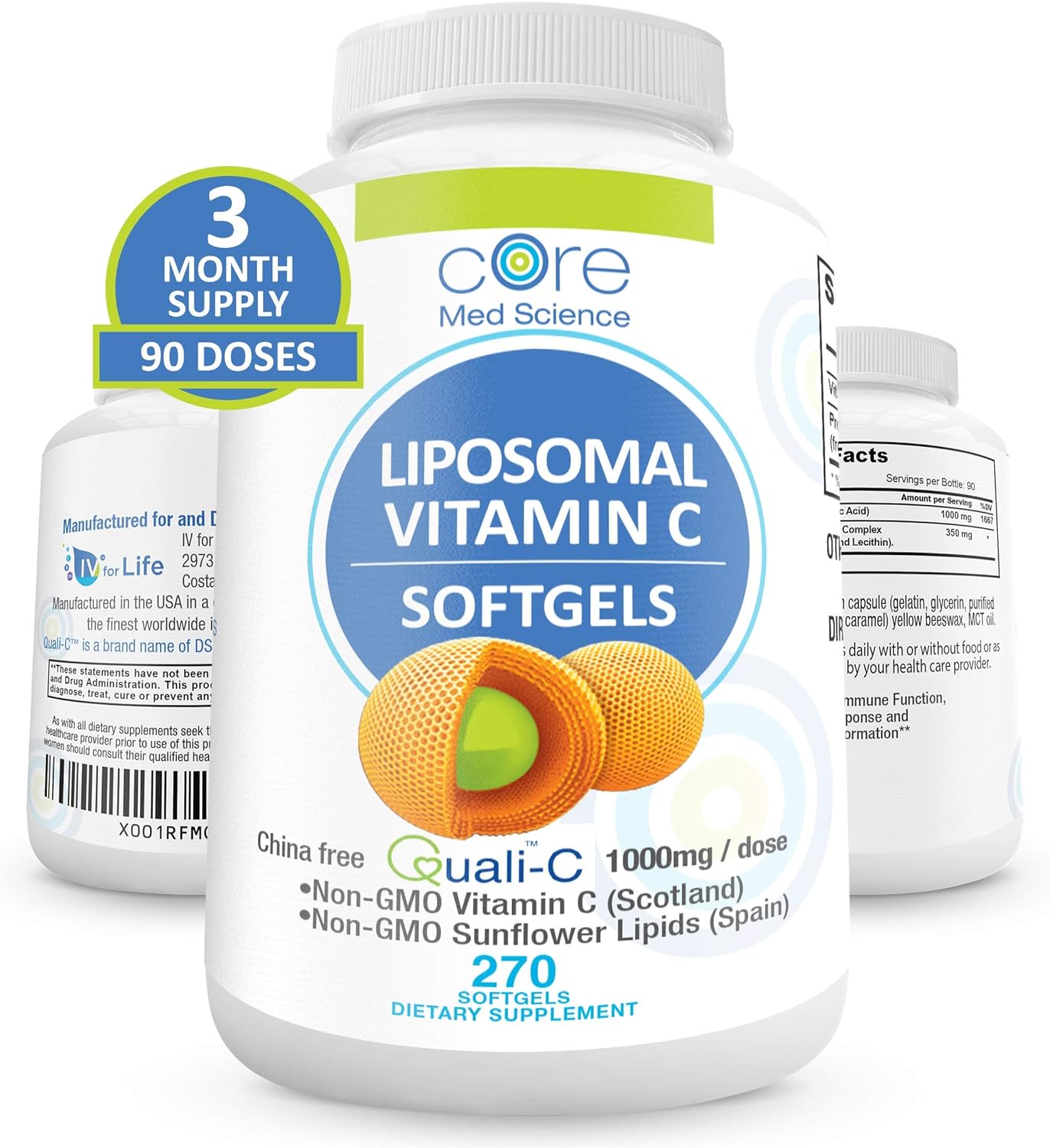 Core Med Liposomal Vitamin C Softgels 1000mg/dose - Quali®-C Vitamin C (Non-GMO) - USA Made - Immunity Support, Collagen Booster Supplement - Non-GMO Non-Soy … (3 Month) Pack of 2