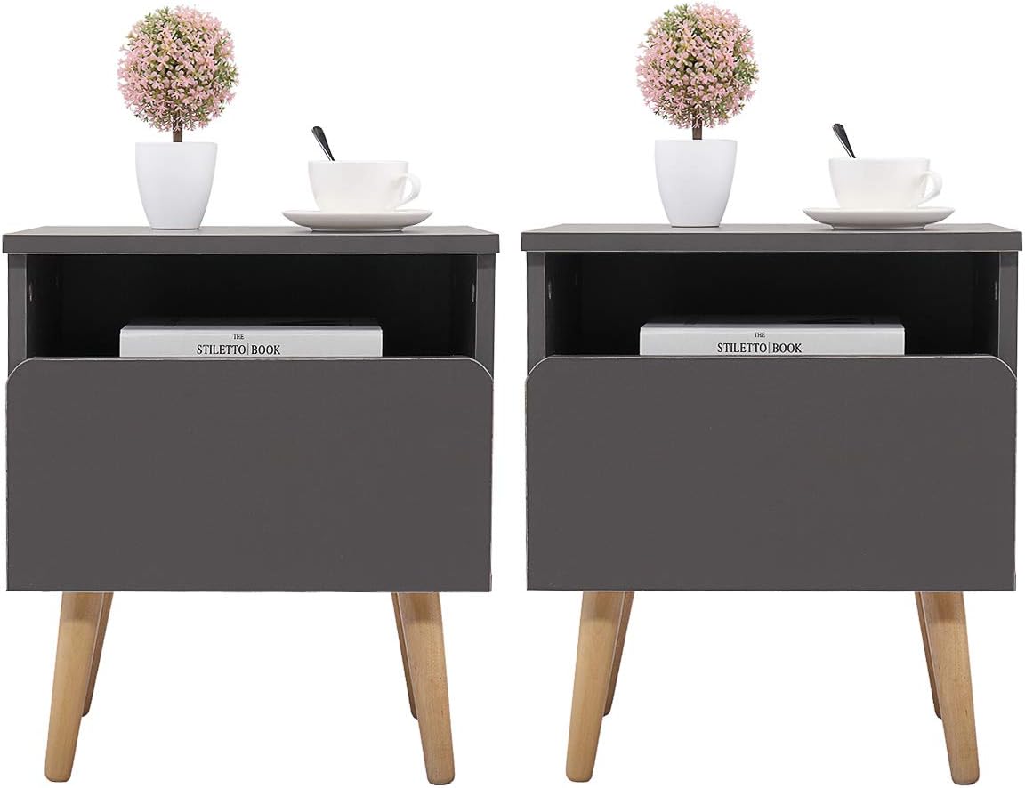Set of 2 Nightstand with Drawer & Shelf, Modern Side End Table for Bedroom & Living Room & Study Room & Small Spaces, Gray &hellip;