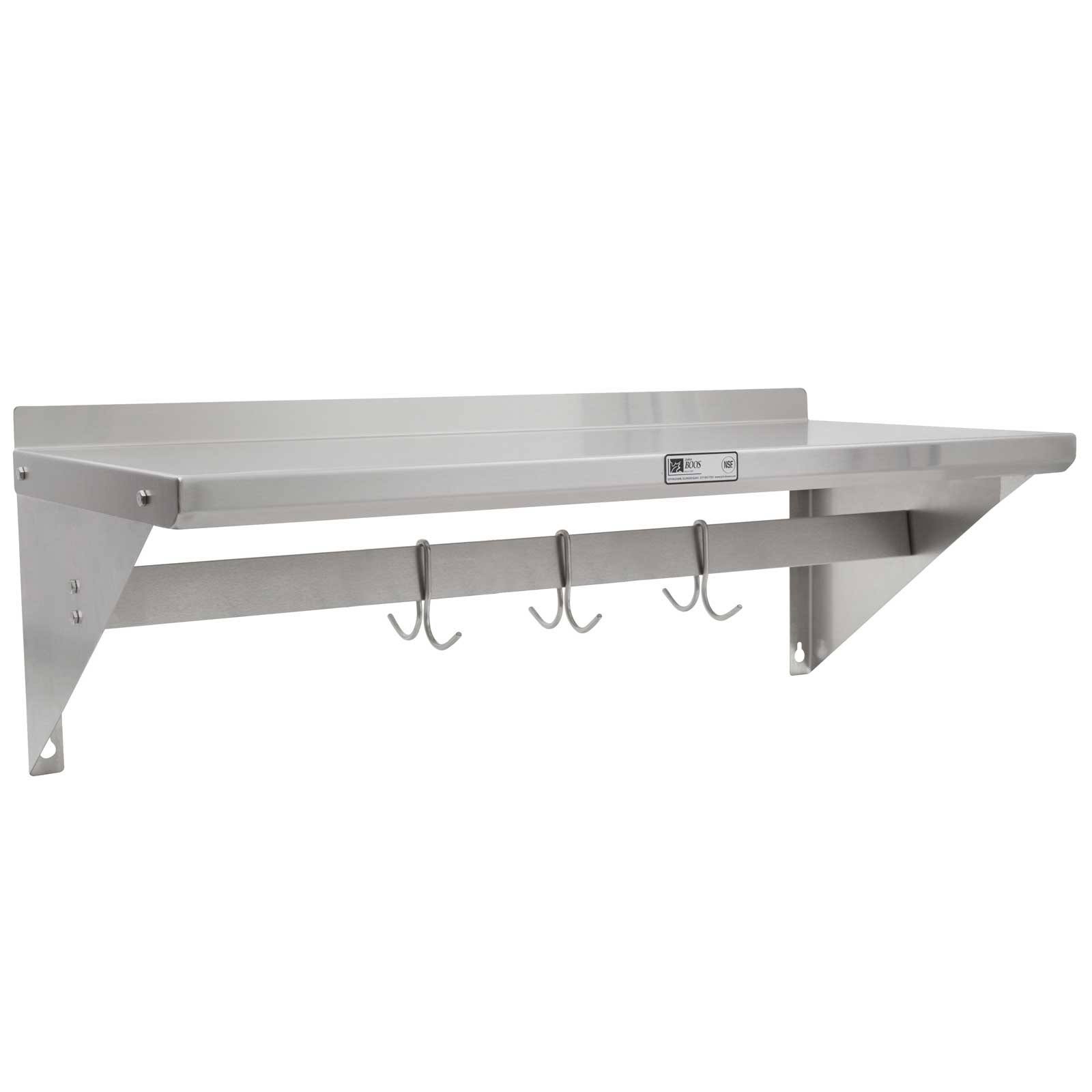 John Boos BHS1248PR-14/304 - Wall-Mount Shelf with Pot Rack