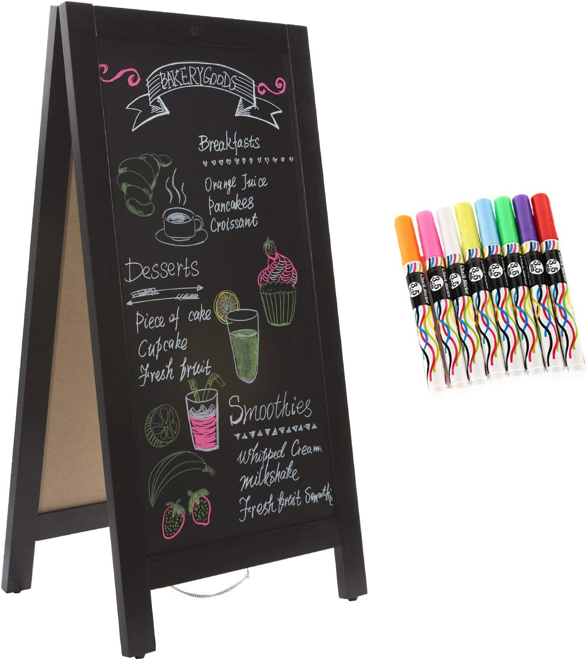 4 THOUGHT A-Frame Magnetic Sidewalk Chalkboard Sign 40 x 20 Inches, Classic Wooden Freestanding Sidewalk Sign, Double-Sided Sign Board for Restaurant Shop Wedding Party, Black Pack of 2