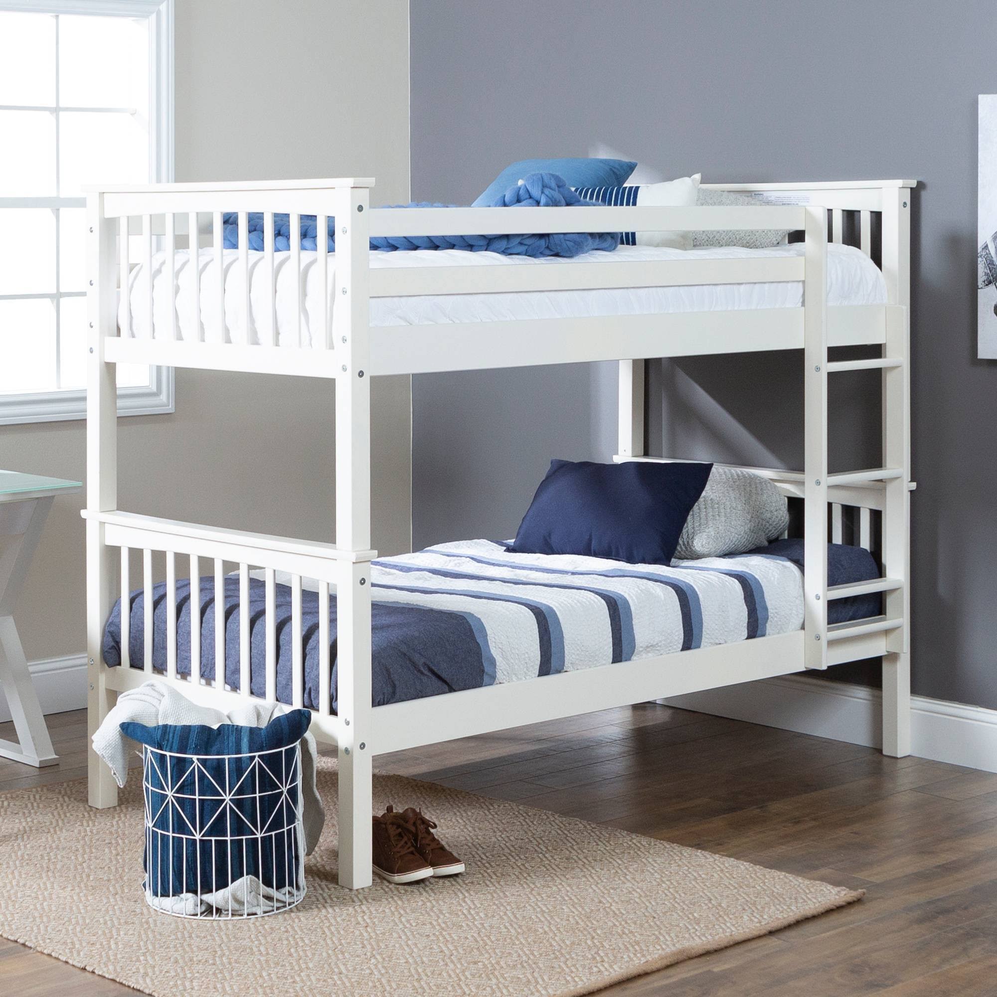 Twin Over Twin Solid Wood Mission Design Bunk Bed White - Saracina Home