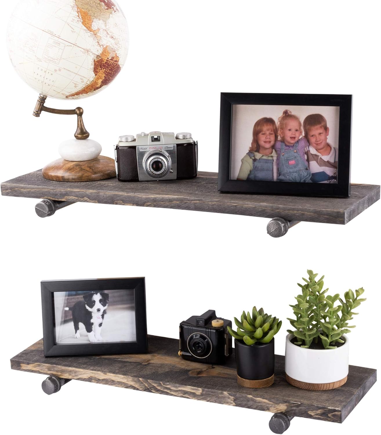 Industrial Pipe Wooden Shelves Restore by Pipe DÉCOR Premium Douglas Fir Wood Shelving 36 Inch Length Set of 2 Boards and 6 Straight Brackets Trail Brown Finish