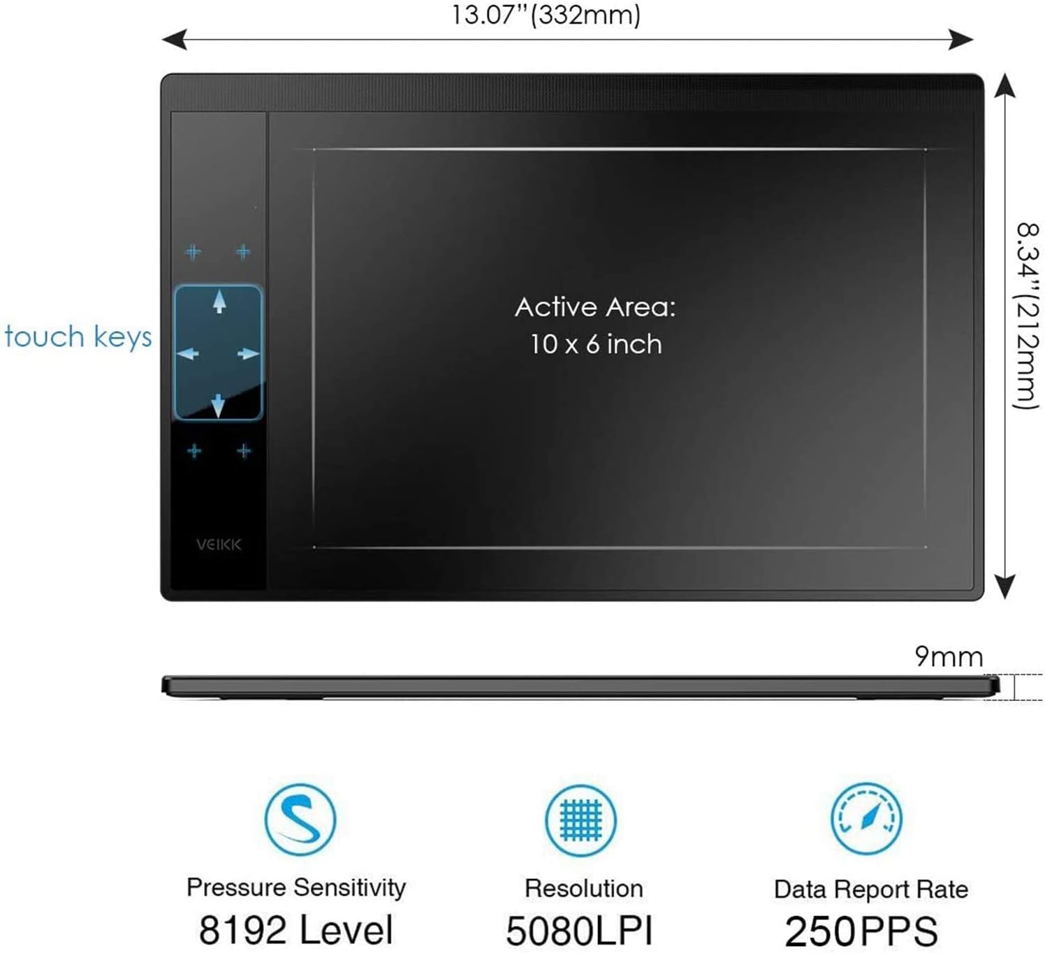 Drawing Tablet VEIKK A30 Graphic Pen Tablet with Gesture Touch Pad ,4 hotkeys,10x6 inch Working Area Battery-Free Stylus Pack of 2