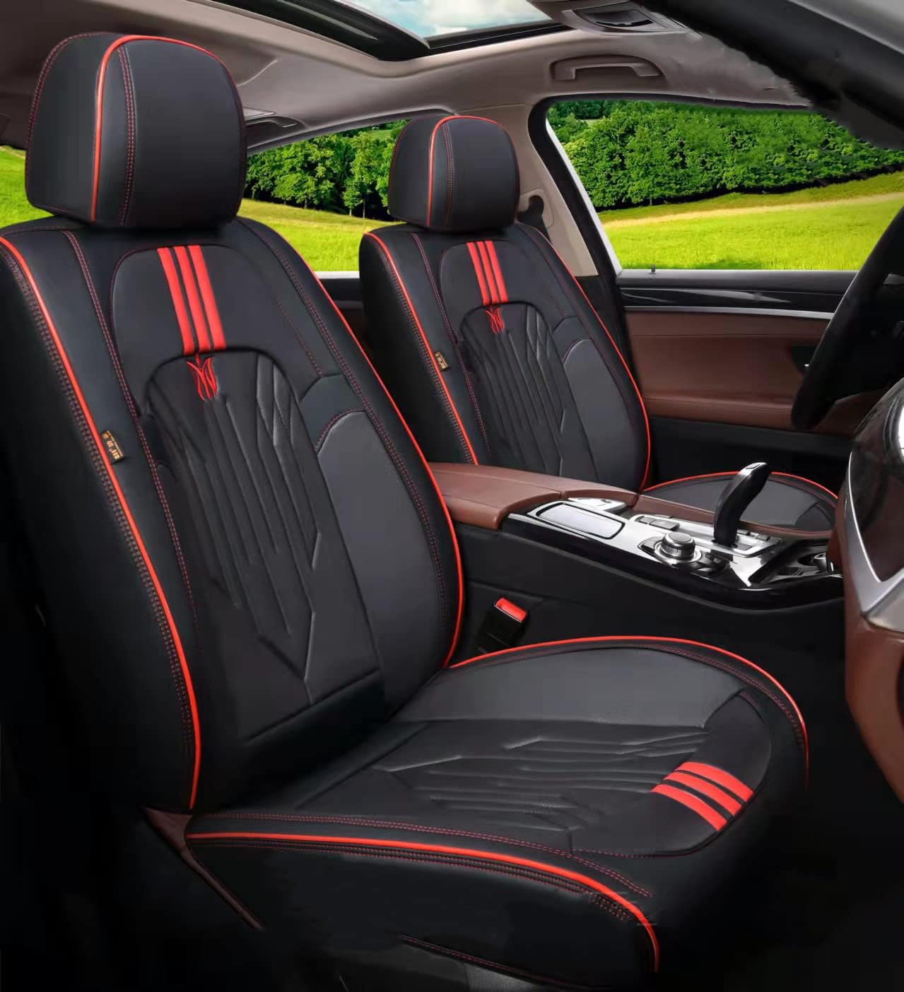 MM02 Seat Covers 5-Seater Full Set, Universal Type, Suitable for Most Cars,Cars,SUV, Pickup Ttrucks, Airbags CompatibleCar Seat Cushion Protectors (Black&Pink)