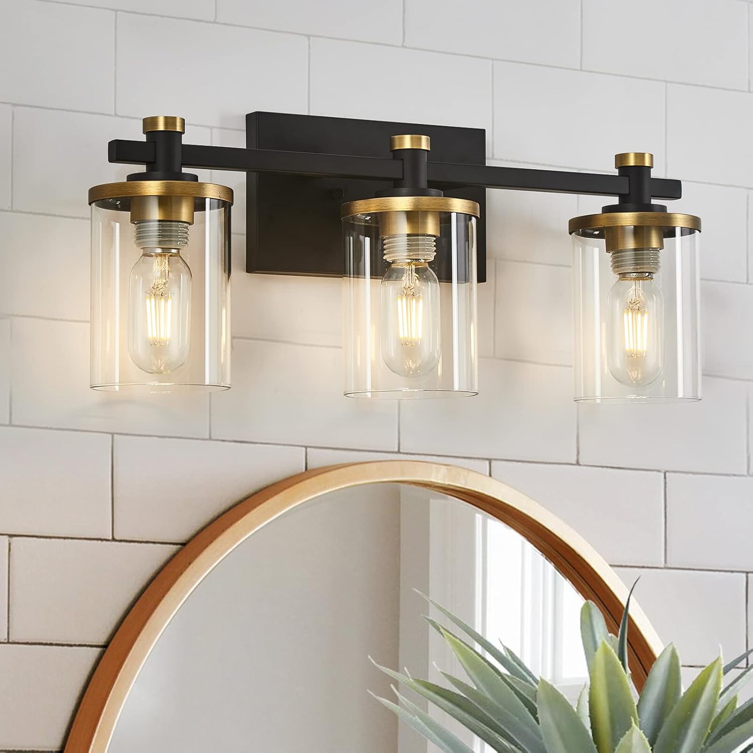3-Light Vanity Light, Bathroom Light Fixtures with Clear Glass Shade, Black and Gold Vanity Lights&nbsp;for Bathroom, Living Room, Hallway, Bedroom