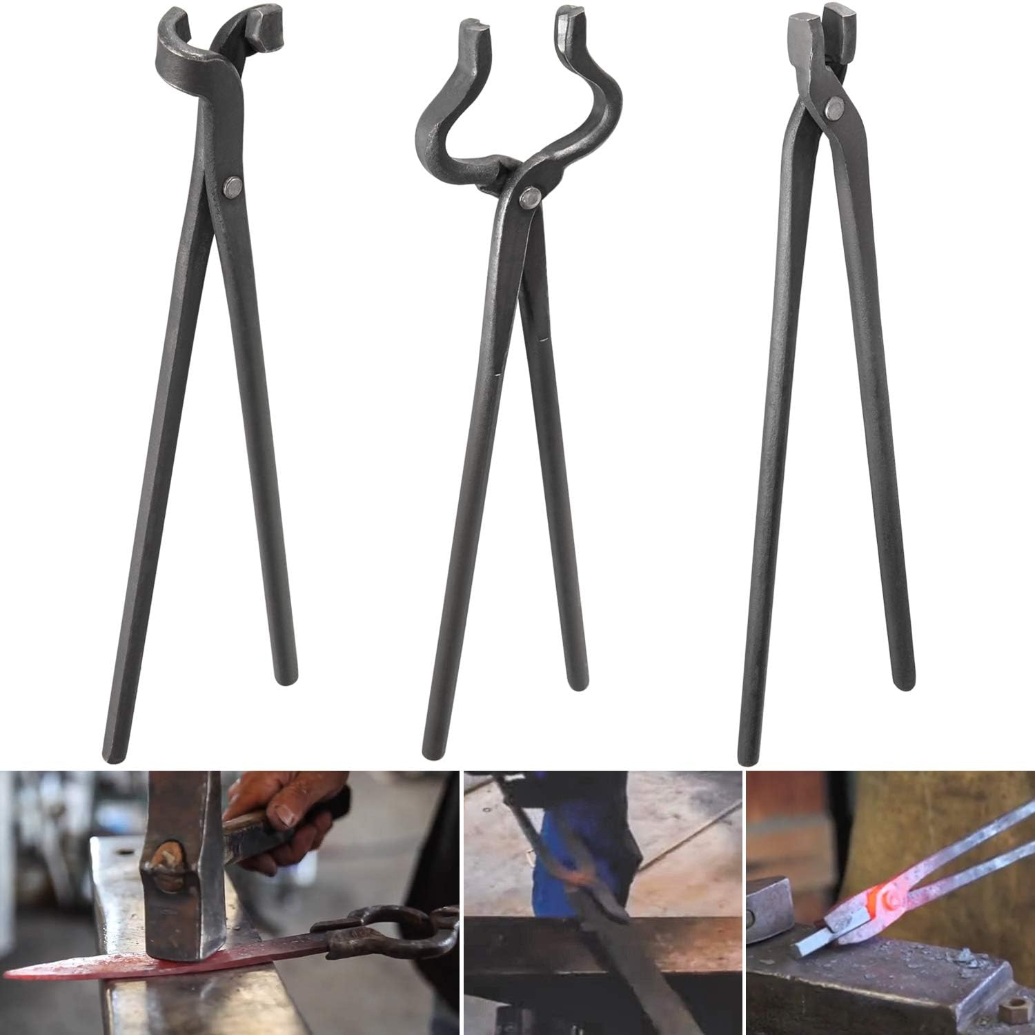 Knife Making Tongs Set Blacksmith Bladesmith Knife Tong Anvil Vise Forge (3 Tongs)
