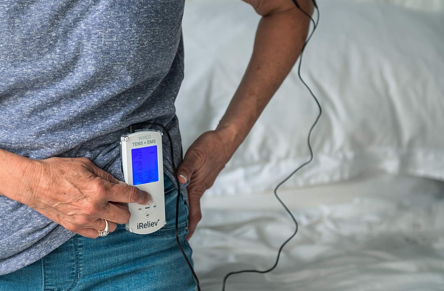 TENS Unit + EMS Muscle Stimulator by iReliev: Comes with 14 Therapy Modes, Premium Pain Relief and Recovery System, Rechargeable, Large Back Lit Display, Large and Small Electrode Pads