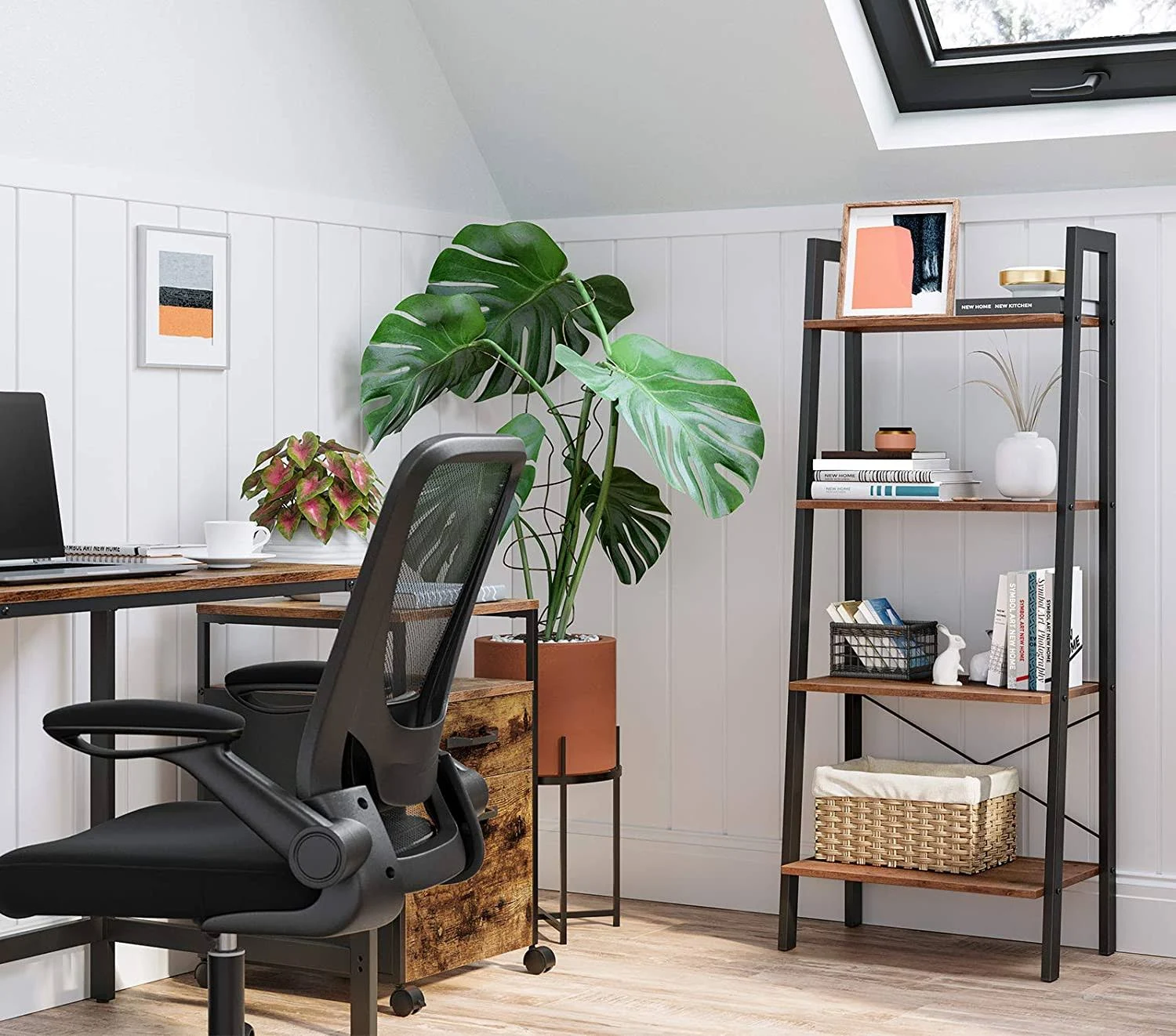 VASAGLE ALINRU Ladder Shelf, 4-Tier Bookshelf, Storage Rack Shelves, Bathroom, Living Room, Industrial Accent Furniture, Steel F