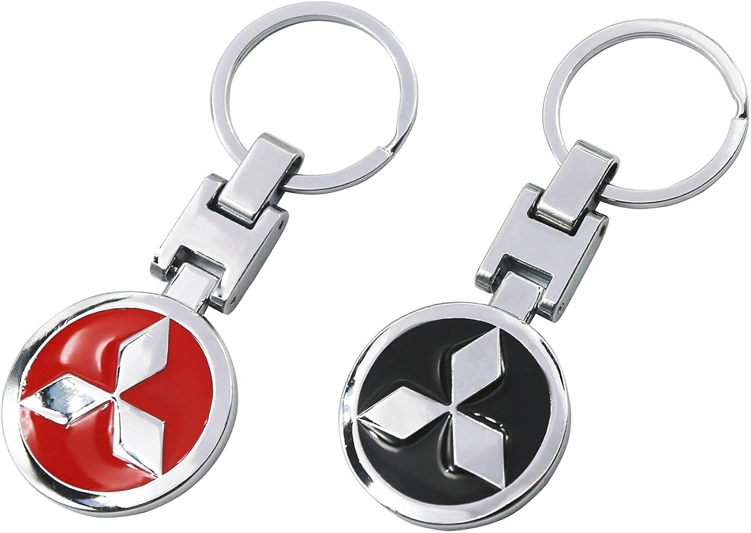 HBYD Key Chain with Double Sides 3D Chromed Pattern Fit for Mitsubishi Sport Outlander Pajero Accessories, Mitsubishi Metal Keychain Key Rings for Car SUV Truck Key Decoration 2 Pcs