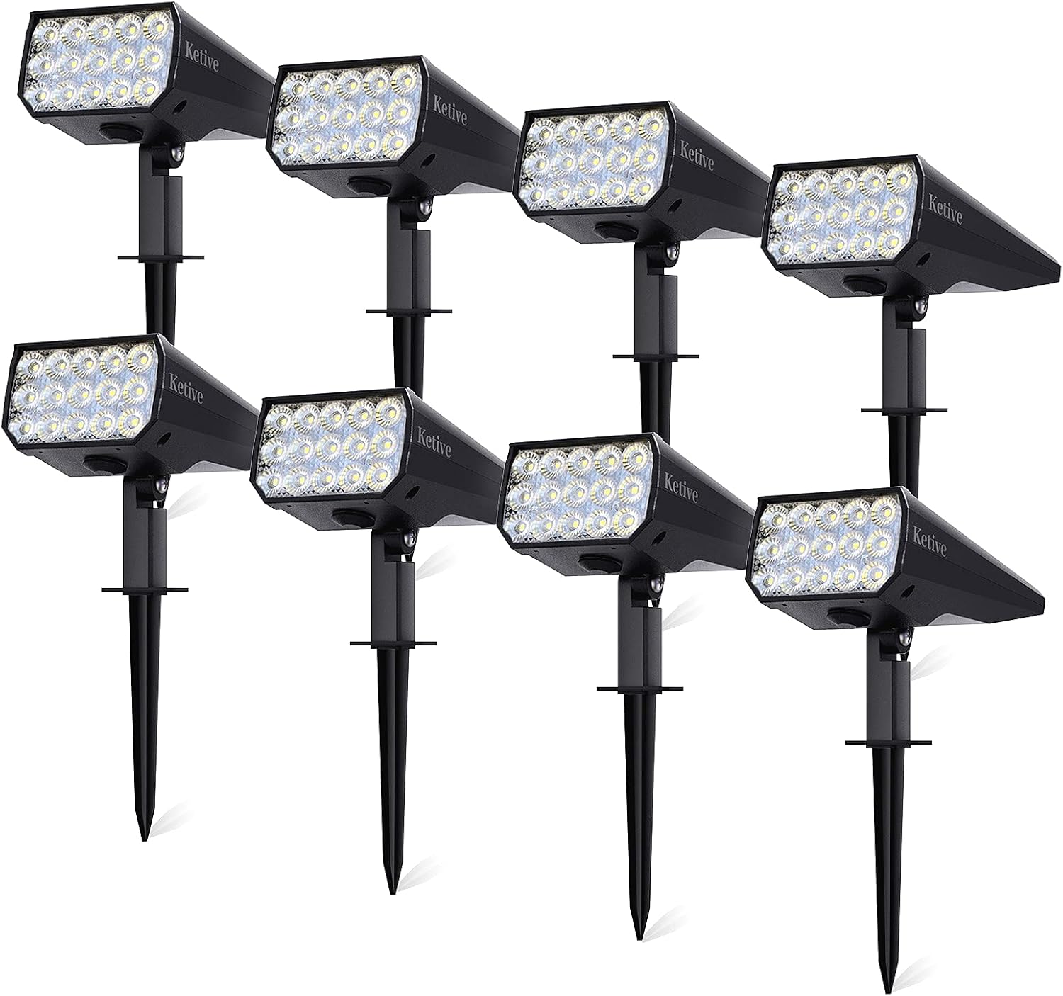 Ketive 8 Pack 15 LEDs Solar Landscape Spotlights, Wireless 2-in-1 Waterproof Wall Lights for Yard Garden Walkway Sidewalk, 8 Pack, Cold White