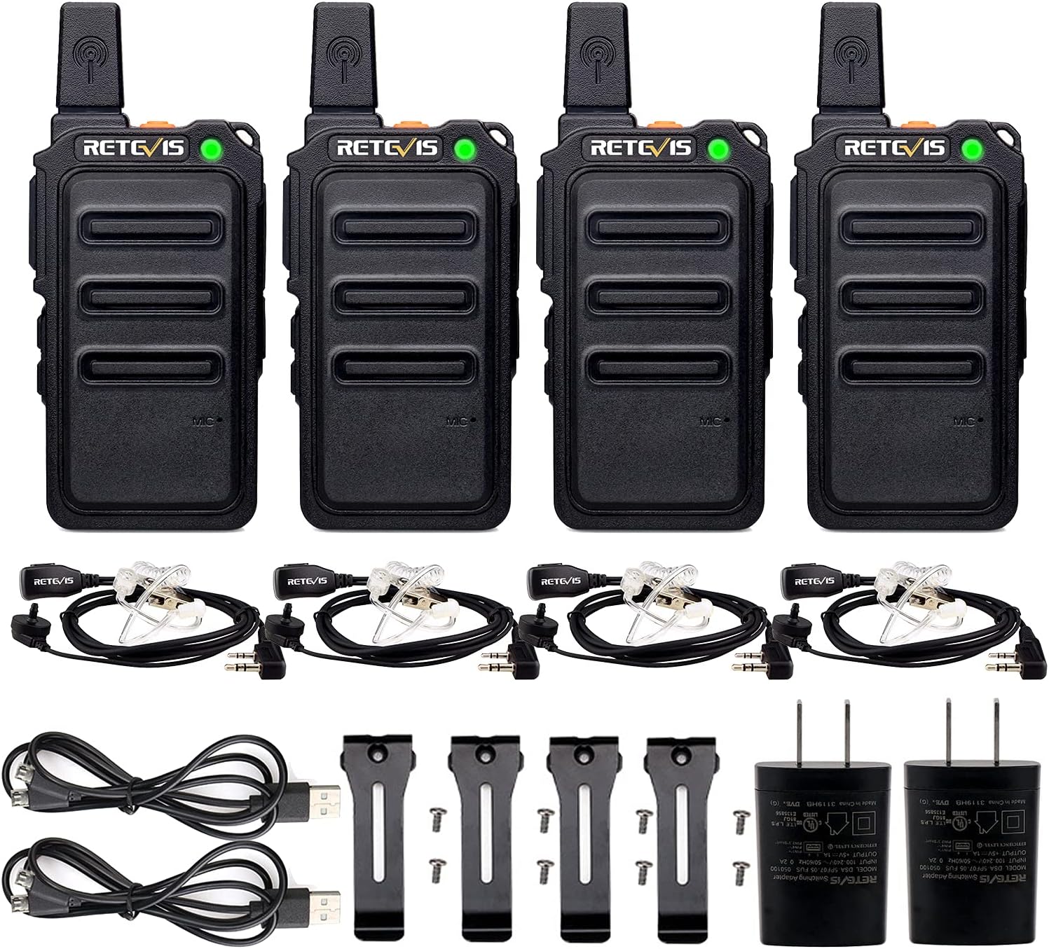 Retevis RT19 Walkie Talkies for Adults, Mini Two Way Radio, Walkie Talkies Rechargeable, with Earpiece, Hands Free, Metal Clip,1300mAh Battery(4 Pack) Pack of 2