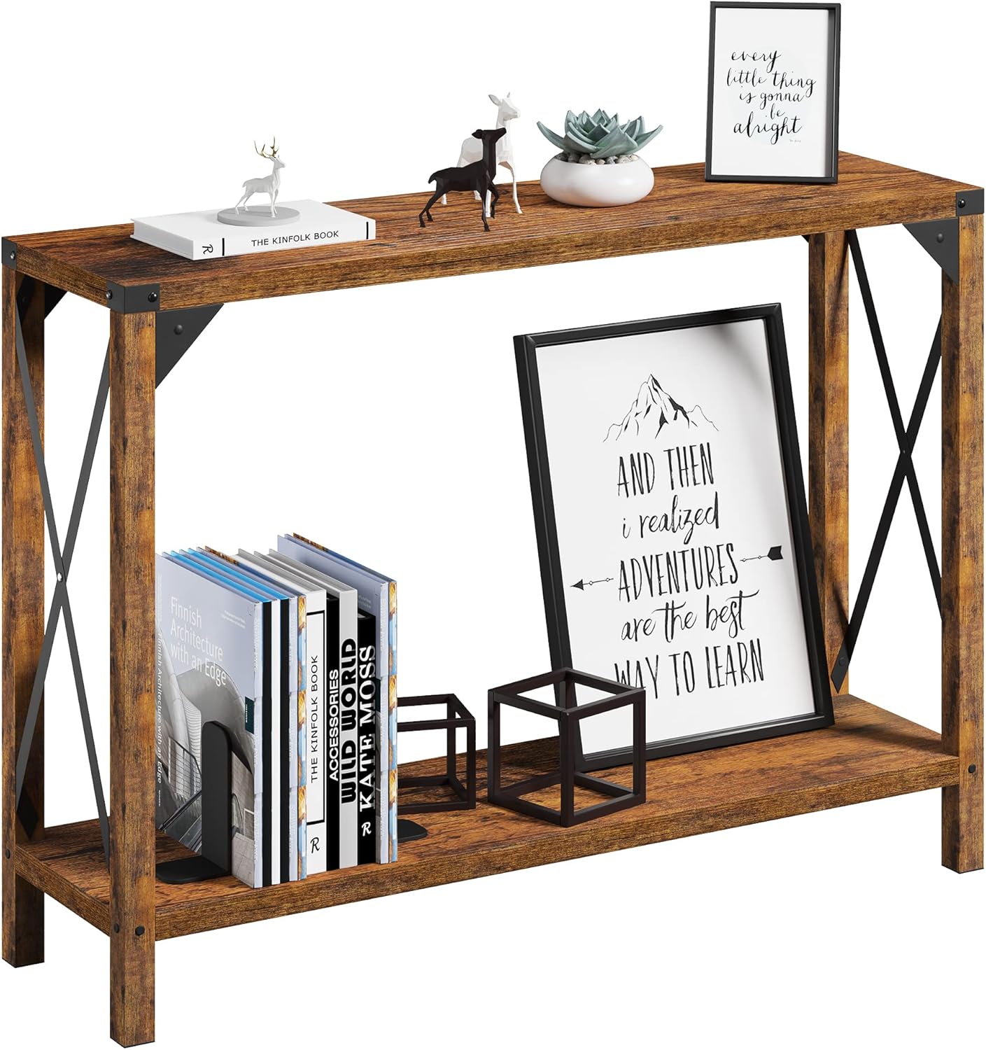 IDEALHOUSE 43 Inch Narrow Console Table, 2-Tier Wood Accent Sofa Table Furniture for Entryway, Living Room, Hallway, Easy Assembly (Grey, 43