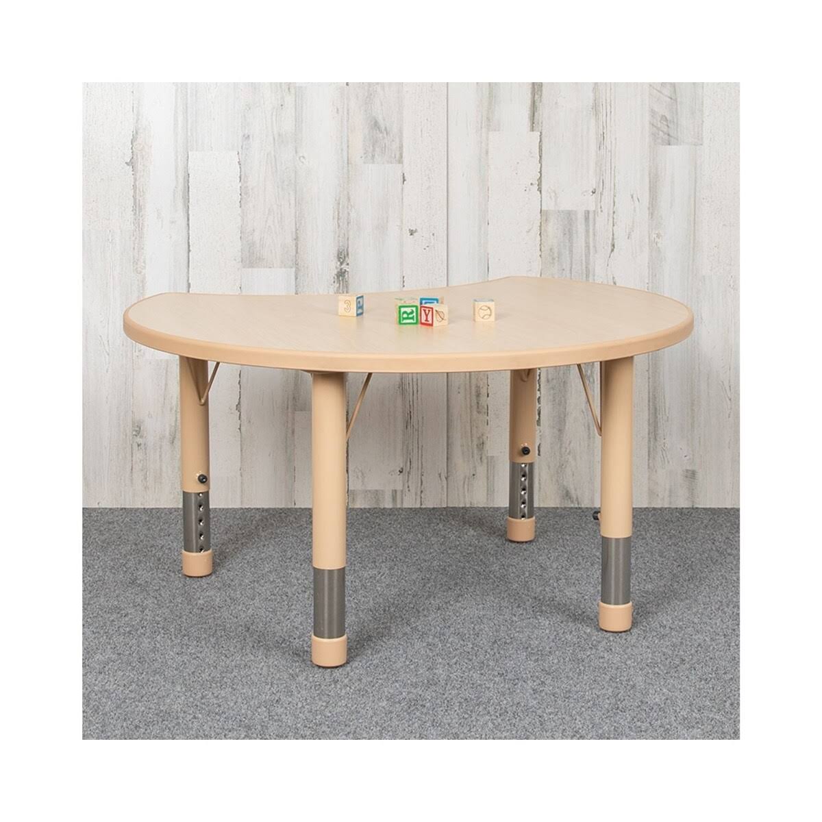 Offex 25.125 inchw X35.5 inchl Crescent Height Adjustable Natural Plastic Activity Table
