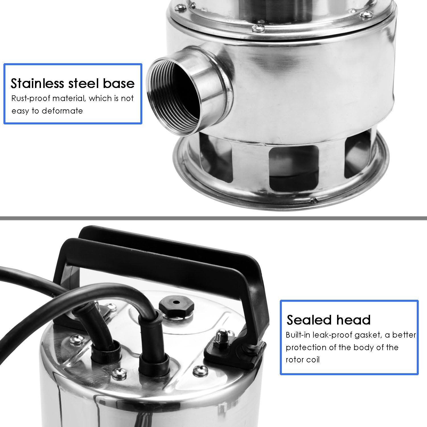 Homdox 1.5 HP Stainless Steel Submersible Sump Pump Dirty Clean Water Pump w/ 15ft Cable and Float Switch (1.5HP) Pack of 2