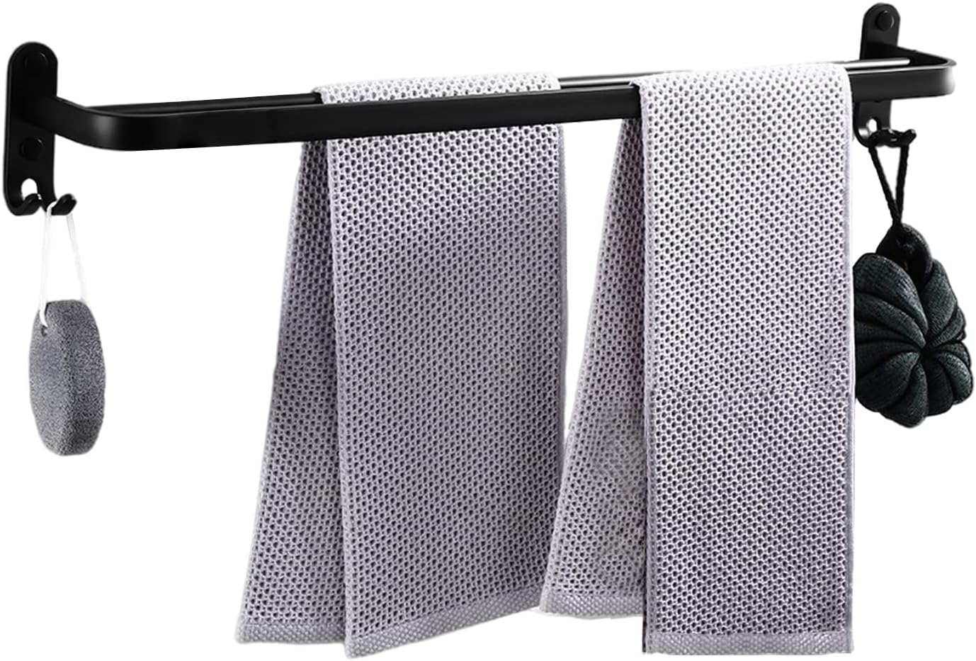 YINAFU Towel Rack with Double Towel Bar for Bathroom Wall Mounted 23-Inch Foldable Towel Shelf with Adjustable Towel Hooks for House Lavatory and Hotel, Matte Black Pack of 2