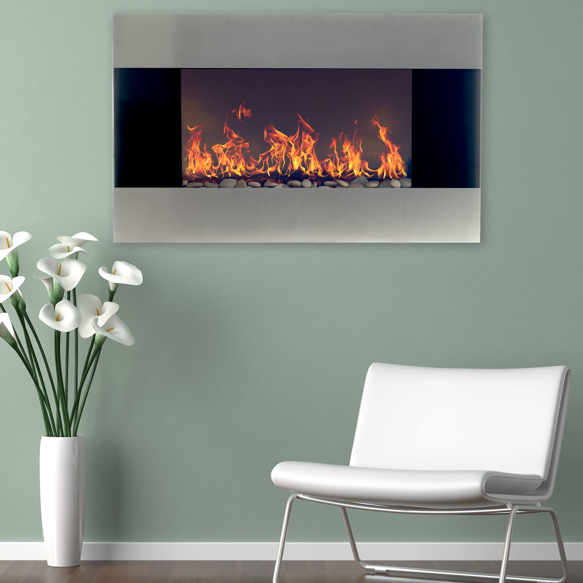 Northwest Stainless Steel Electric Fireplace with Wall Mount u0026 Remote