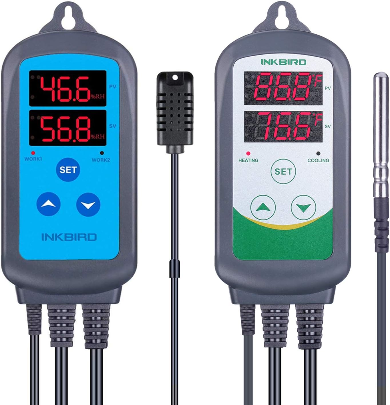 Inkbird Combination Humidity Controller IHC200 Temperature Controller ITC308 Stage Pre Wired AC Dual Stage Outlet Thermostat Humidistat Cooling Heating Humidifier Dehumidifier