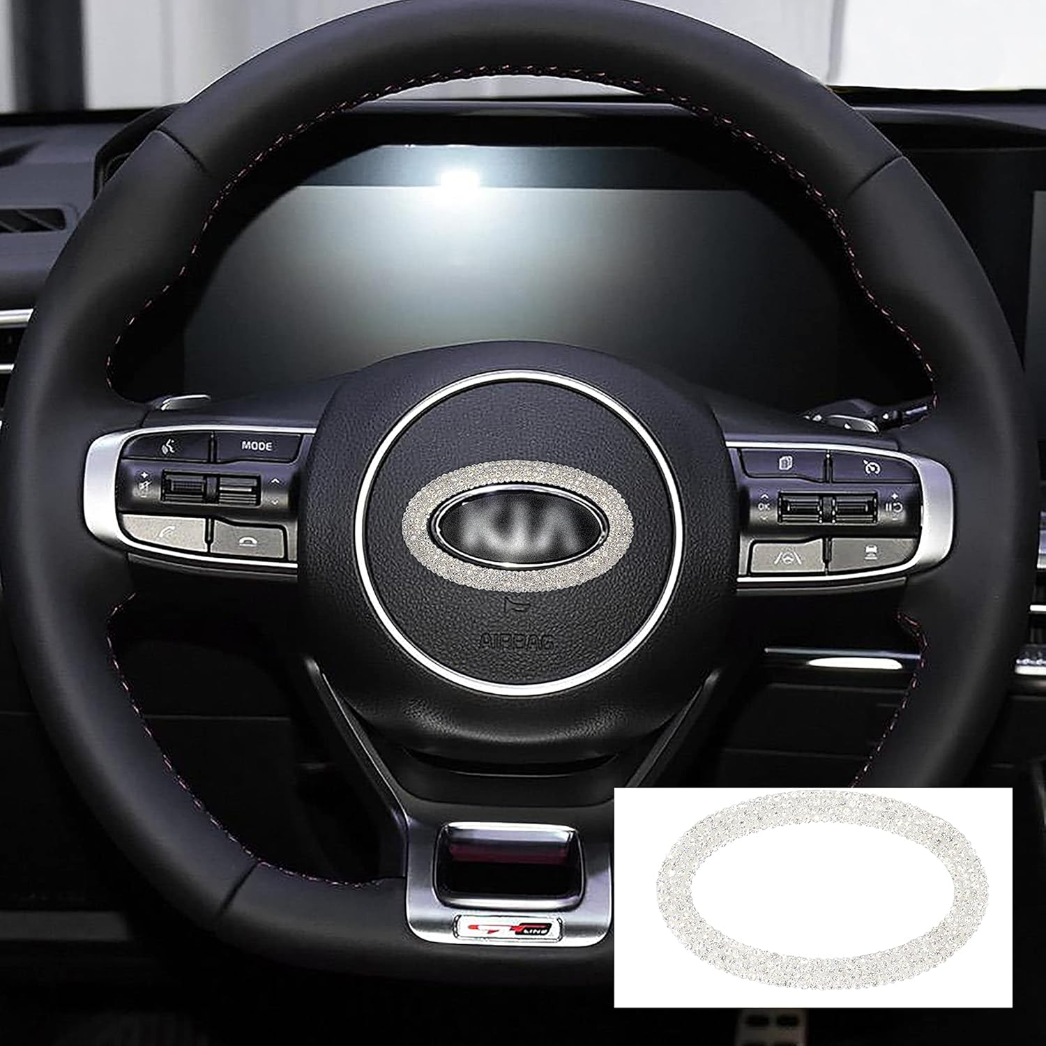 TopDall Steering Wheel Bling Crystal Shiny Diamond Accessory Interior Black Sticker Compatible for Kia